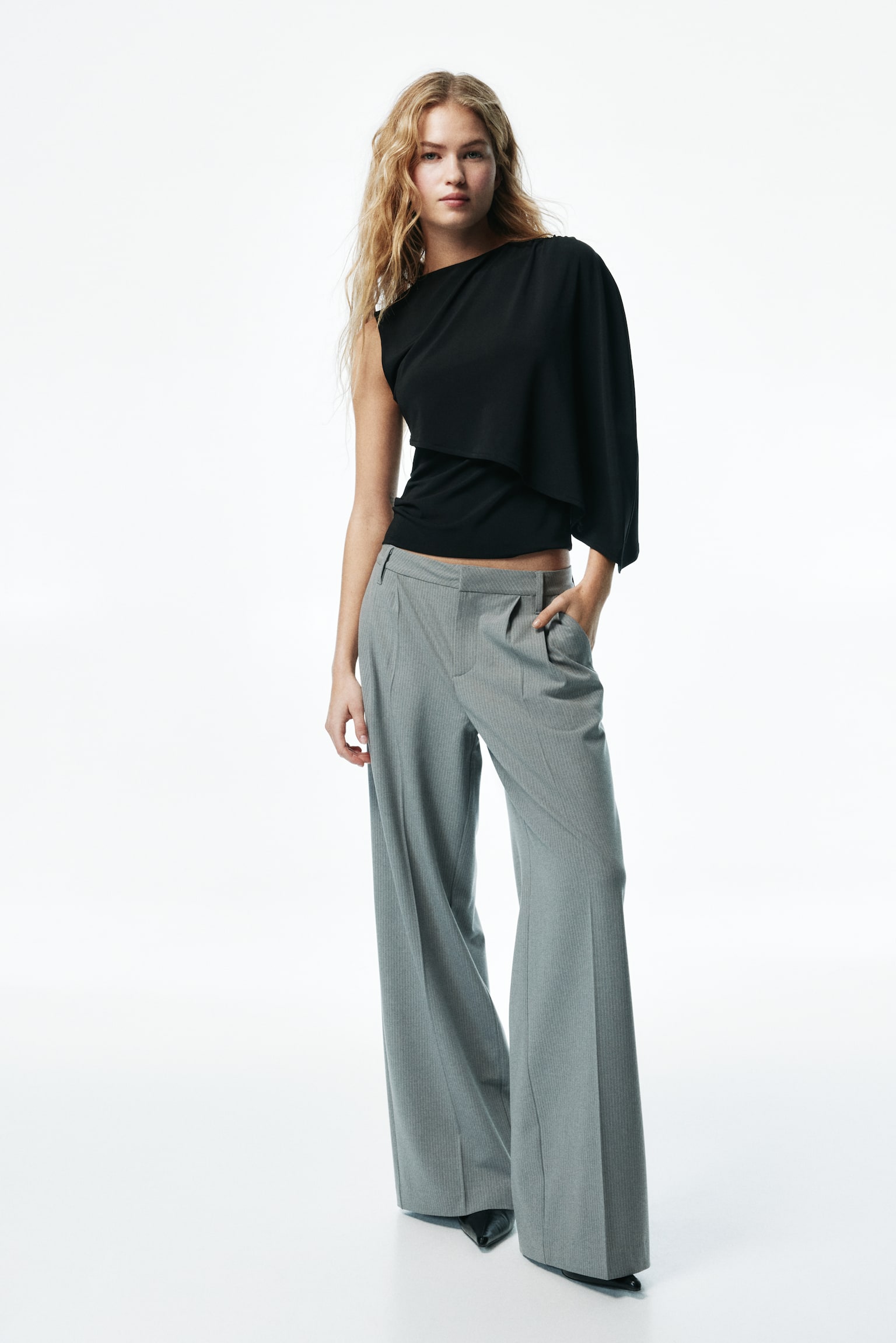 Cape-detail top - Black/Dark khaki green - 3