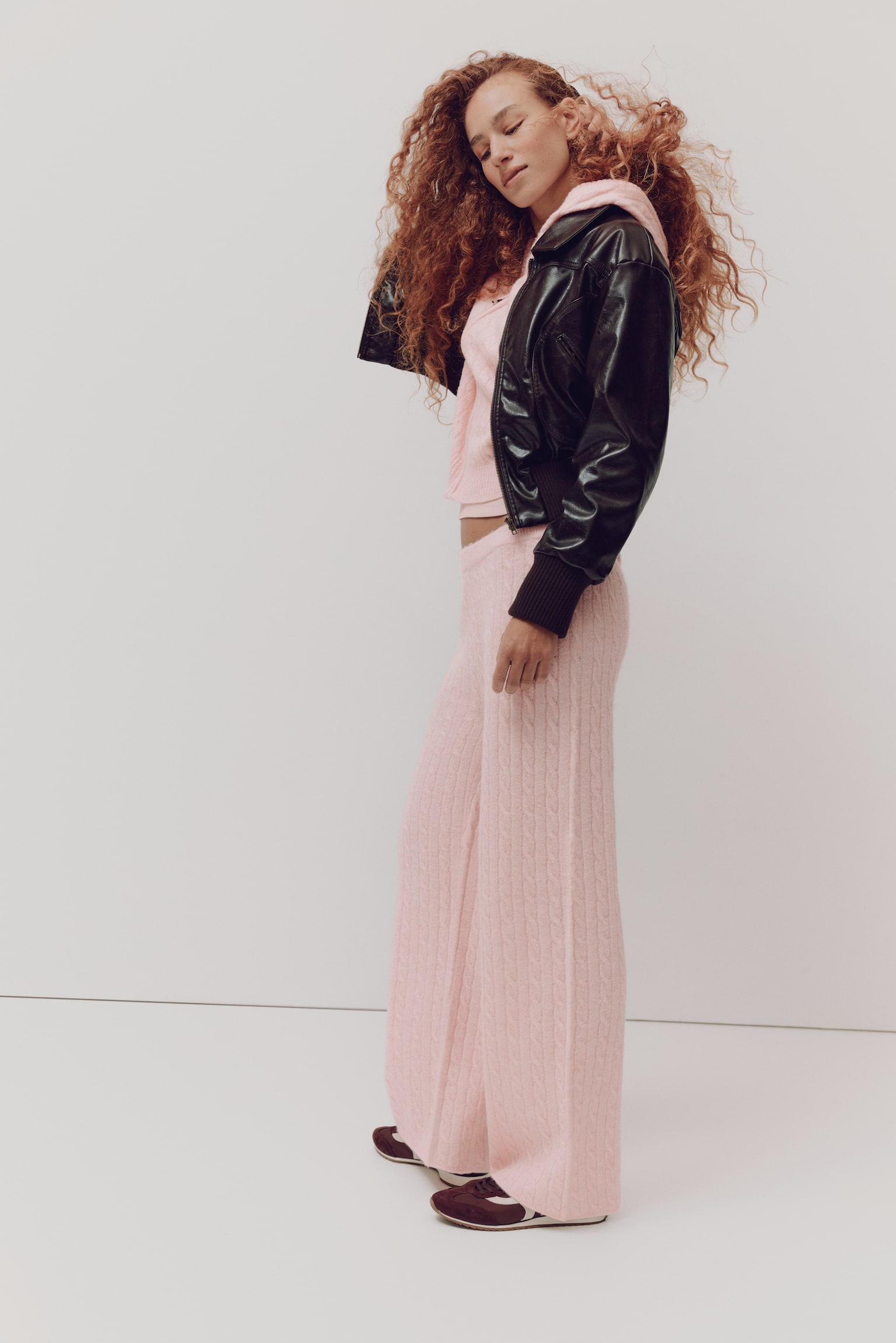 Cable-knit trousers - Pink/Cream/Navy blue - 4