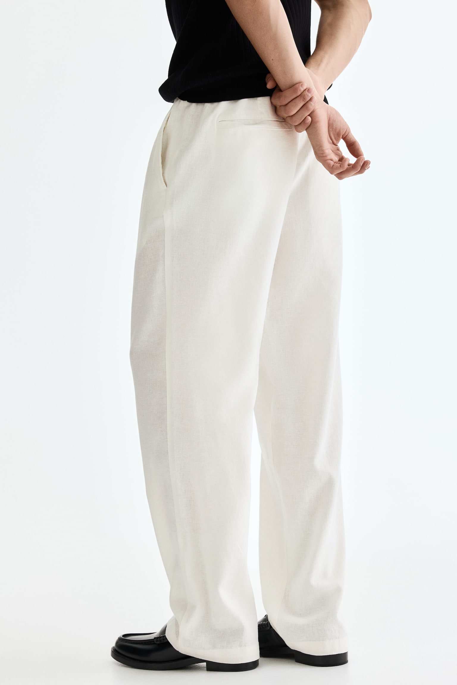 Relaxed Fit Linen-blend trousers - White/Black/White/Striped - 4