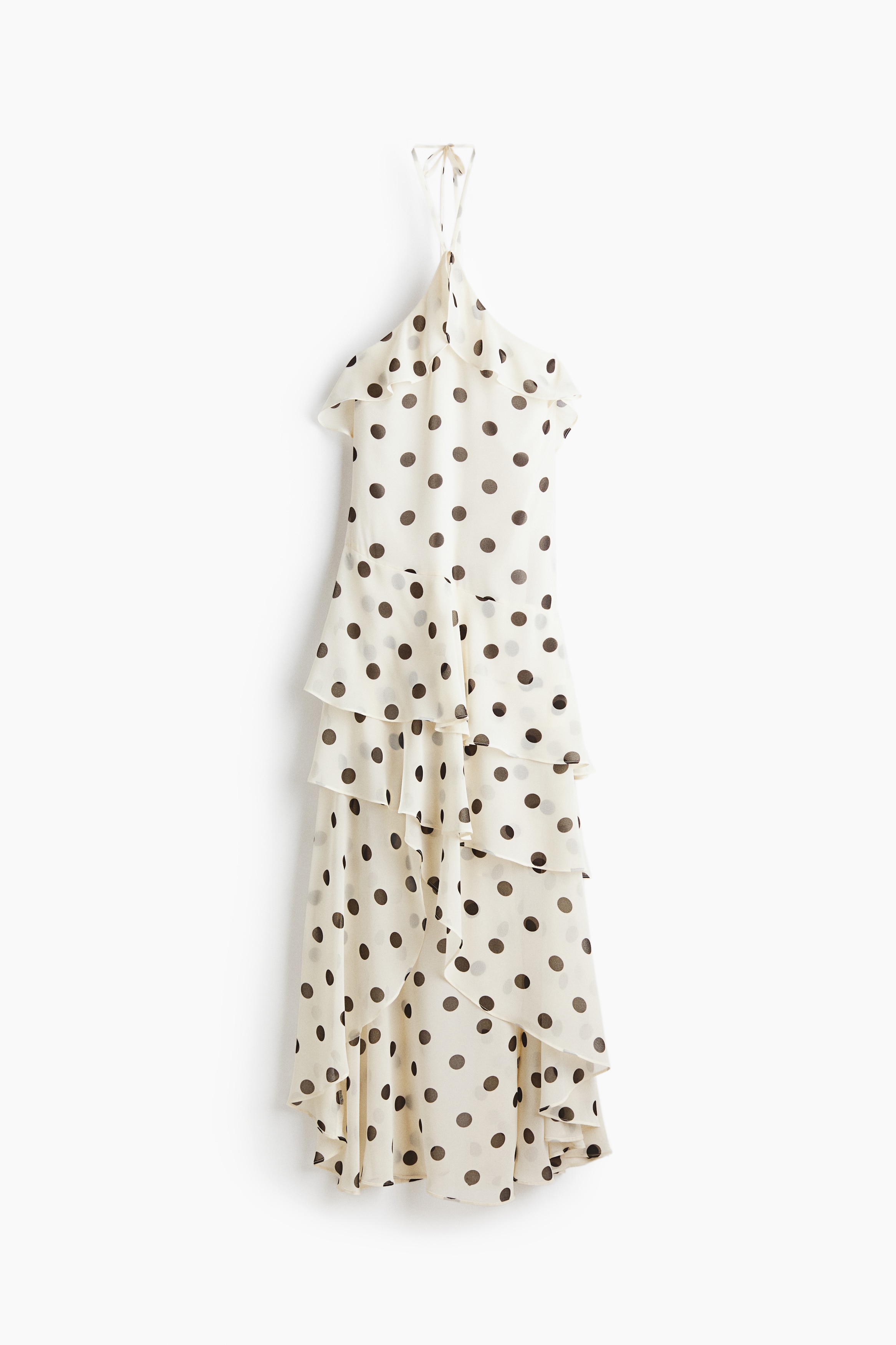 Flounced Halterneck Dress - White/dotted