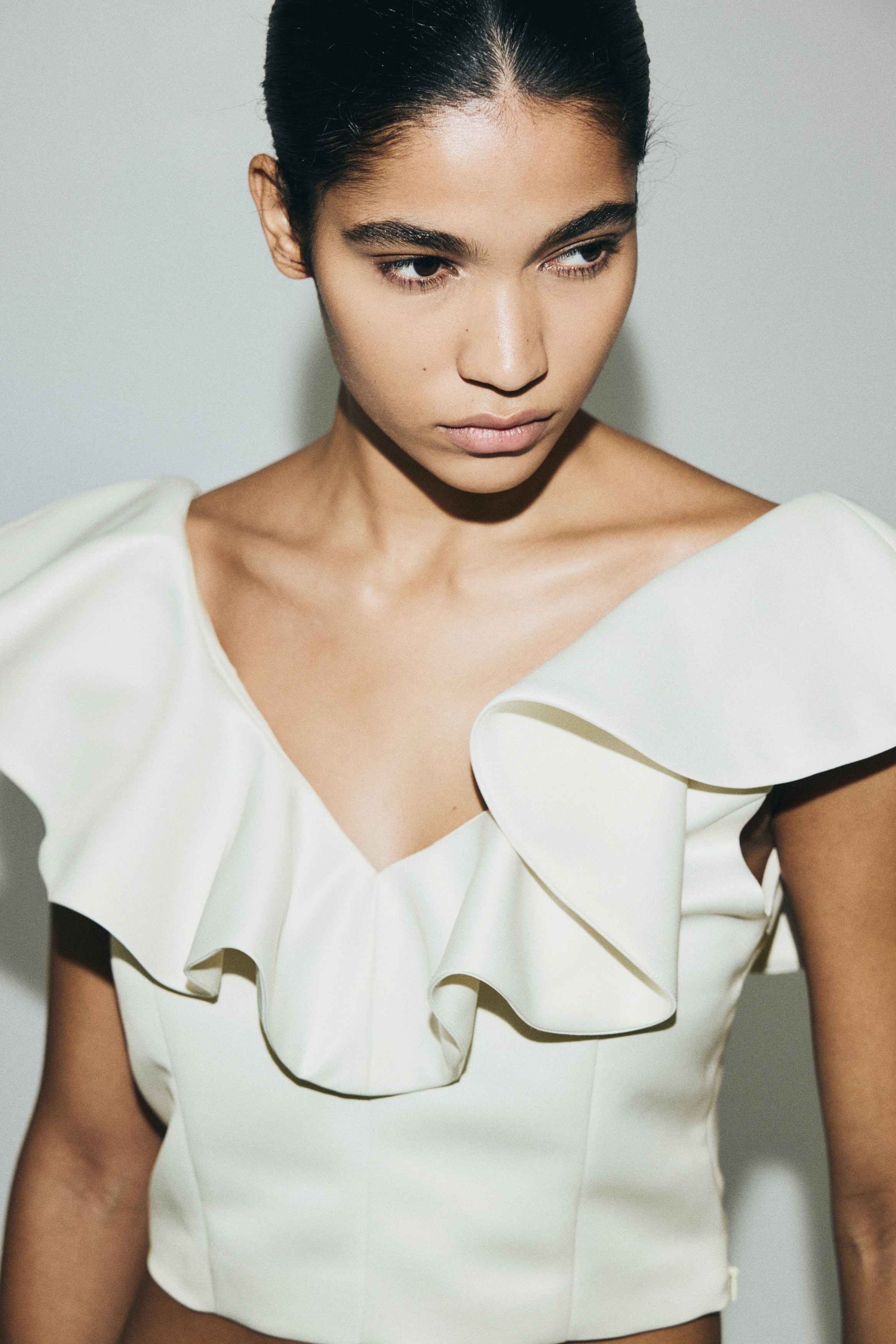 Flounce-trimmed V-neck top