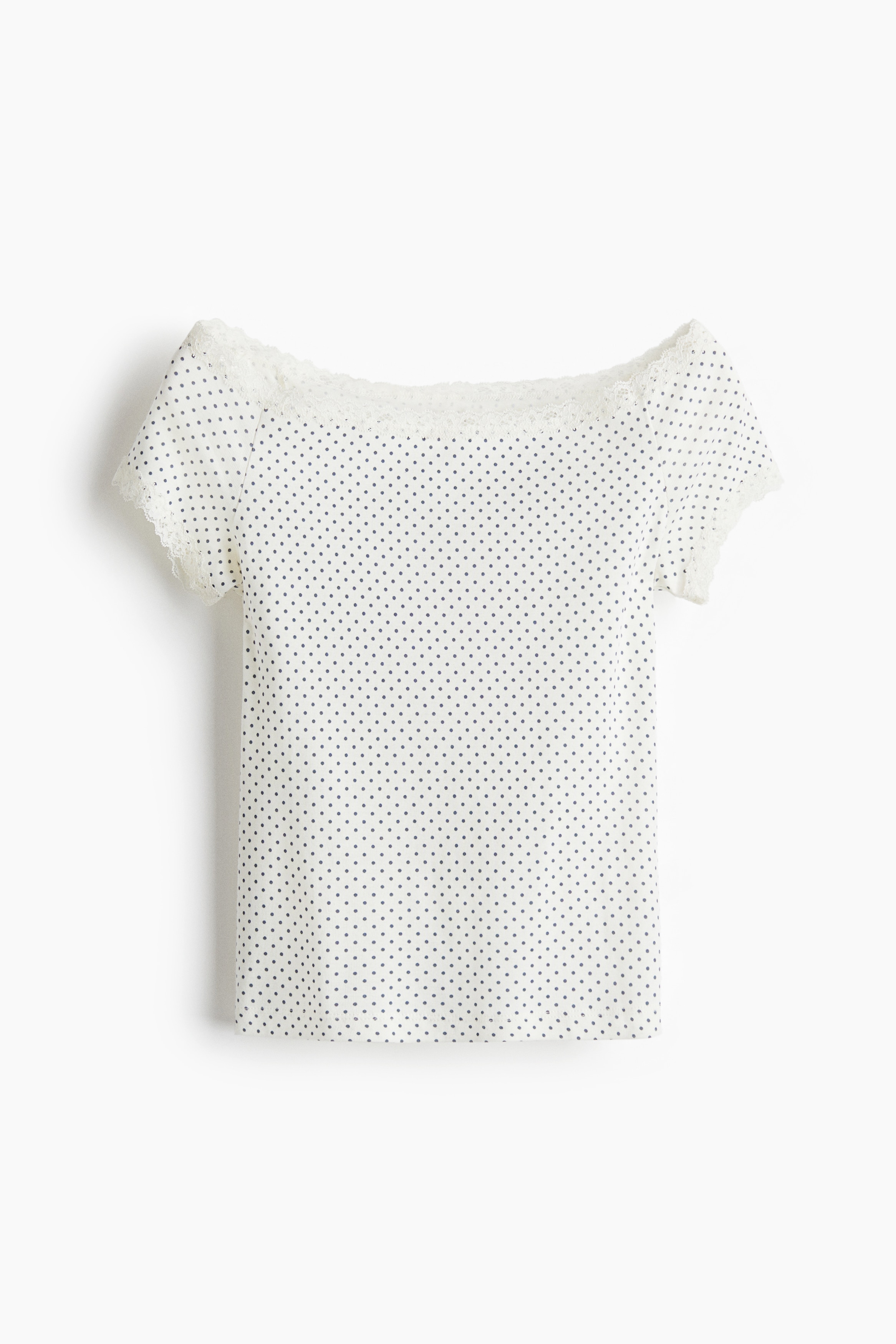 Tričko s odhalenými plecami - Biela/bodkovaná/Púdrová ružová