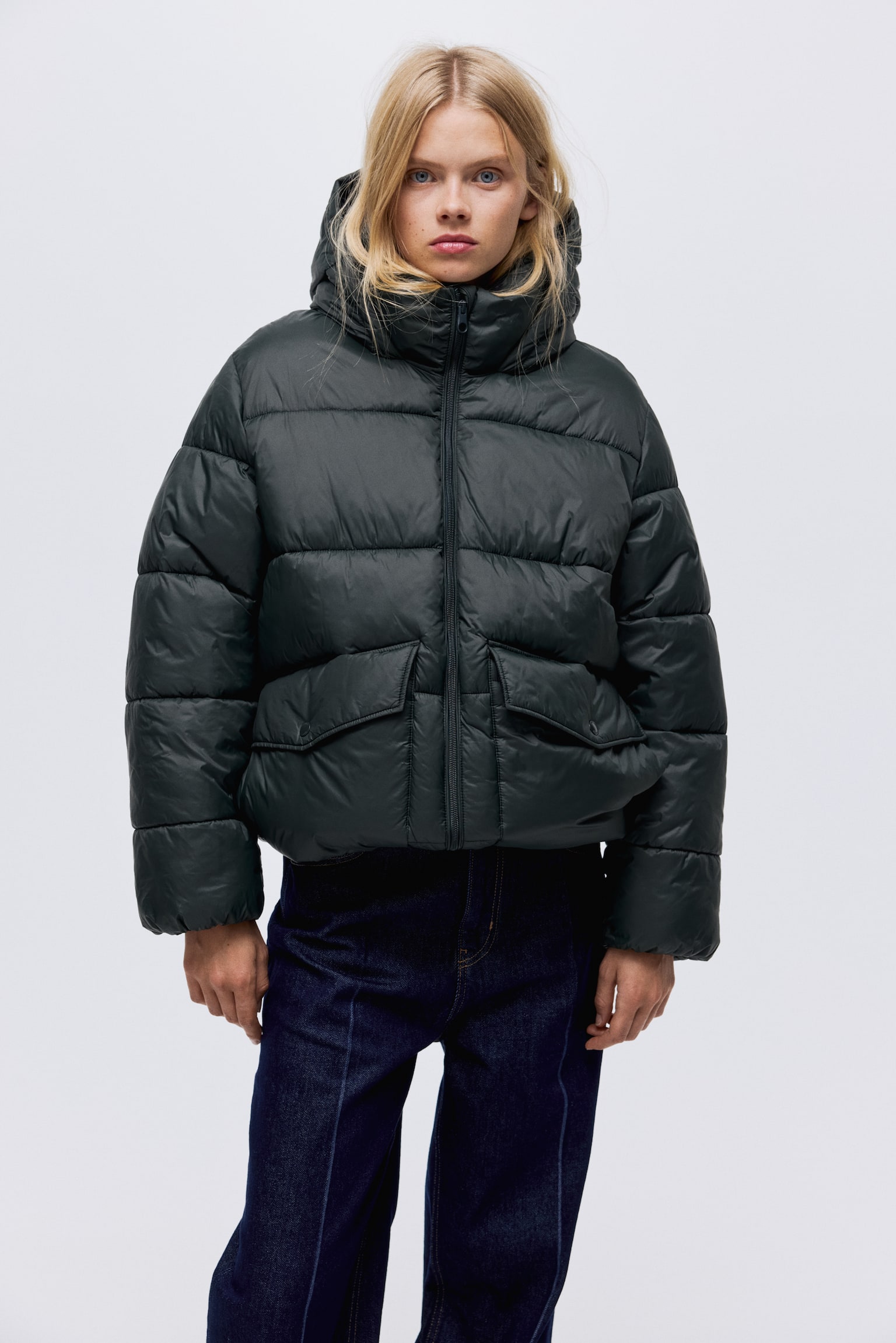 Oversized puffer jacket - Dark dusty green/Red - 4