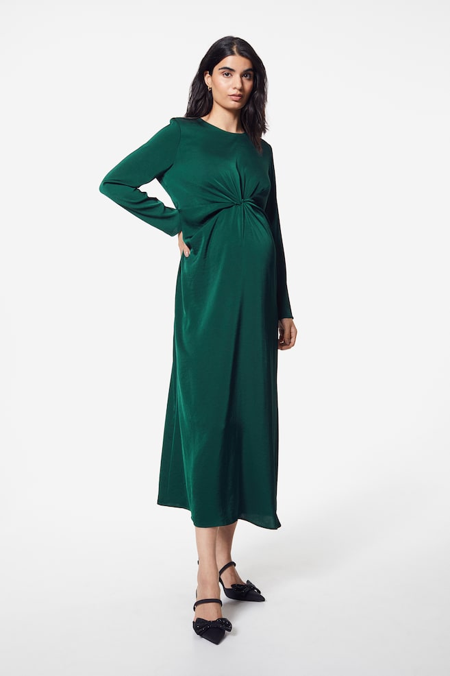 MAMA Knot-detail satin dress - Dark green - 1