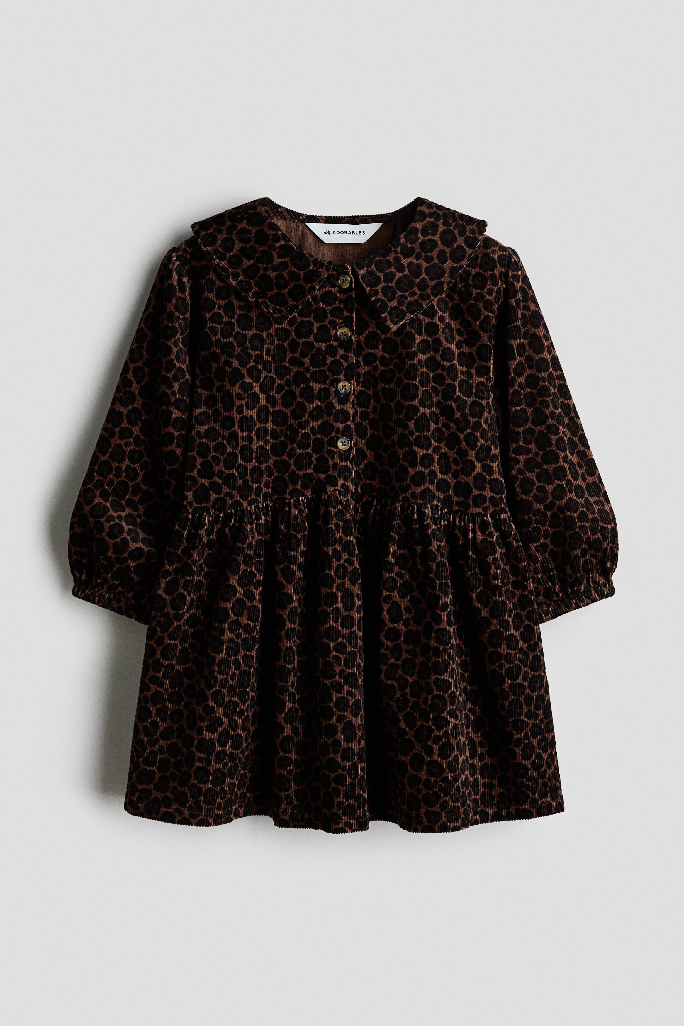 Cotton-blend corduroy dress - Brown/Leopard print