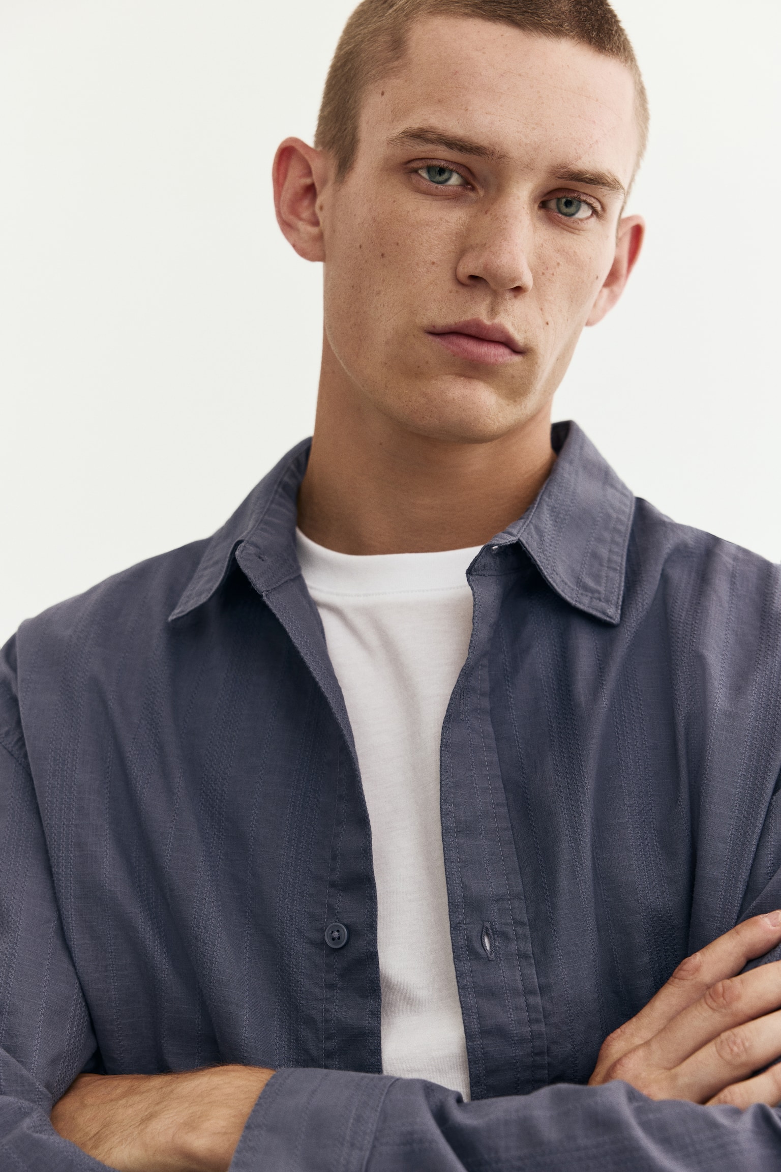 Regular Fit Textured shirt - Steel blue/Black/White - 3