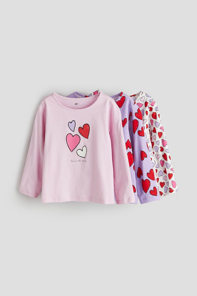 3-pack long-sleeved jersey tops - Light pink/Hearts/White/Bunny/Light pink/Strawberries - 1