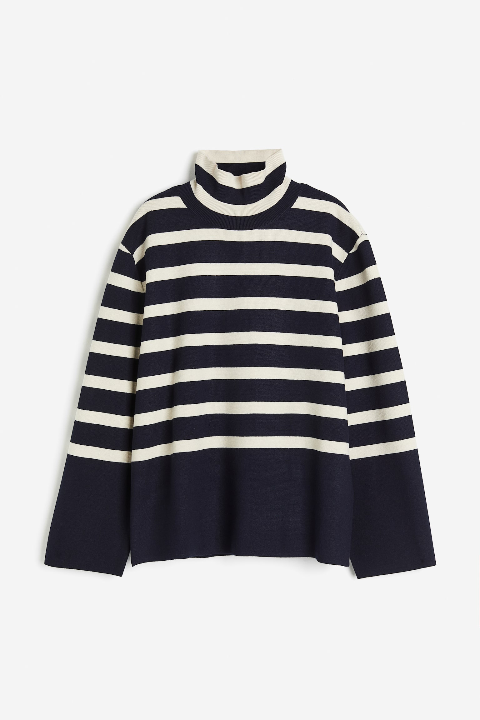 Женский свитер H&M Mock Turtleneck, цвет: Тёмно-синий / Кремовый полосатый — фото 1