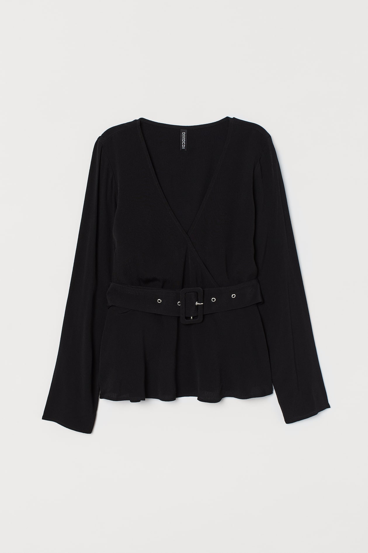 Blouse with a belt - V-neck - Long sleeve - Black - Ladies | H&M GB