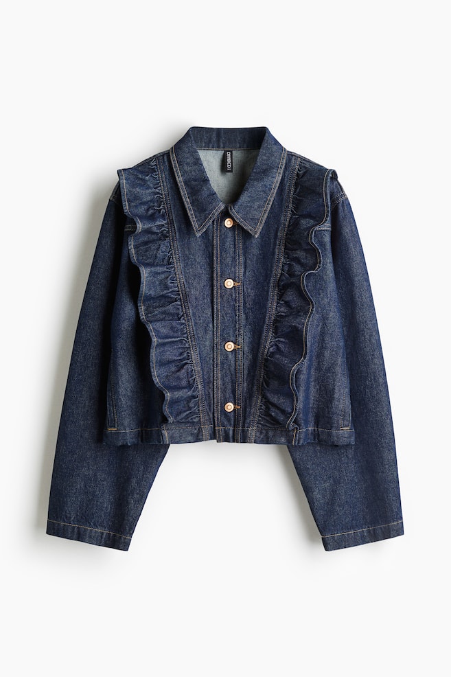 Frill-trimmed denim jacket - Dark denim blue/White - 1