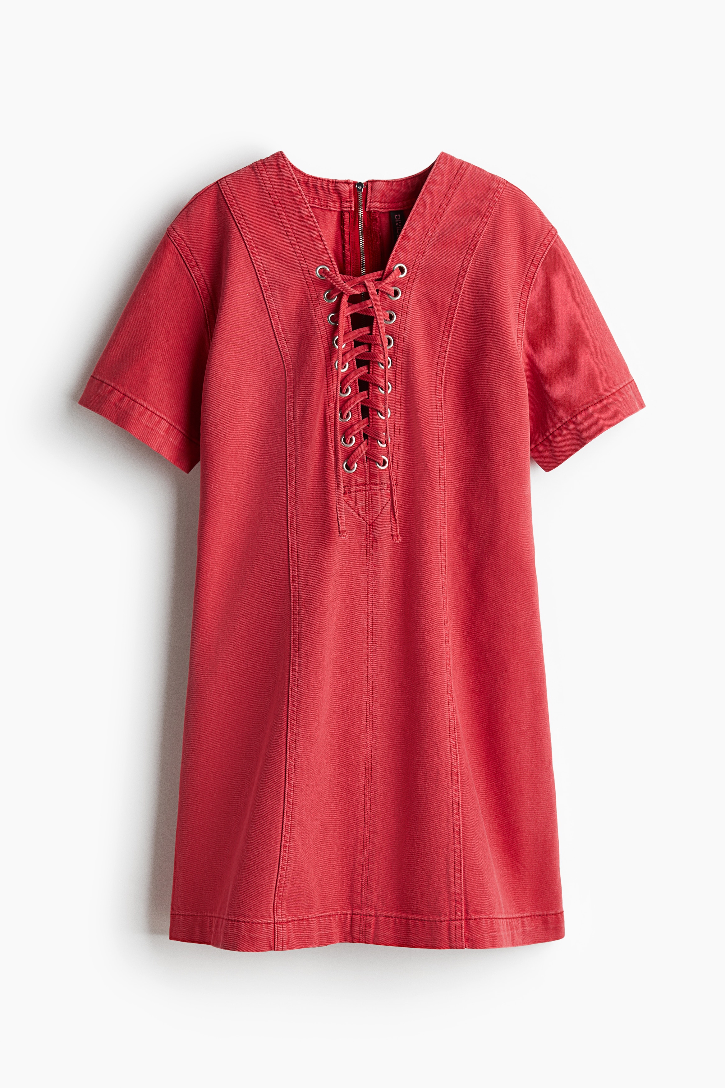 Τζιν φόρεμα με κορδόνι - Κόκκινο/Ανοιχτό μπλε denim