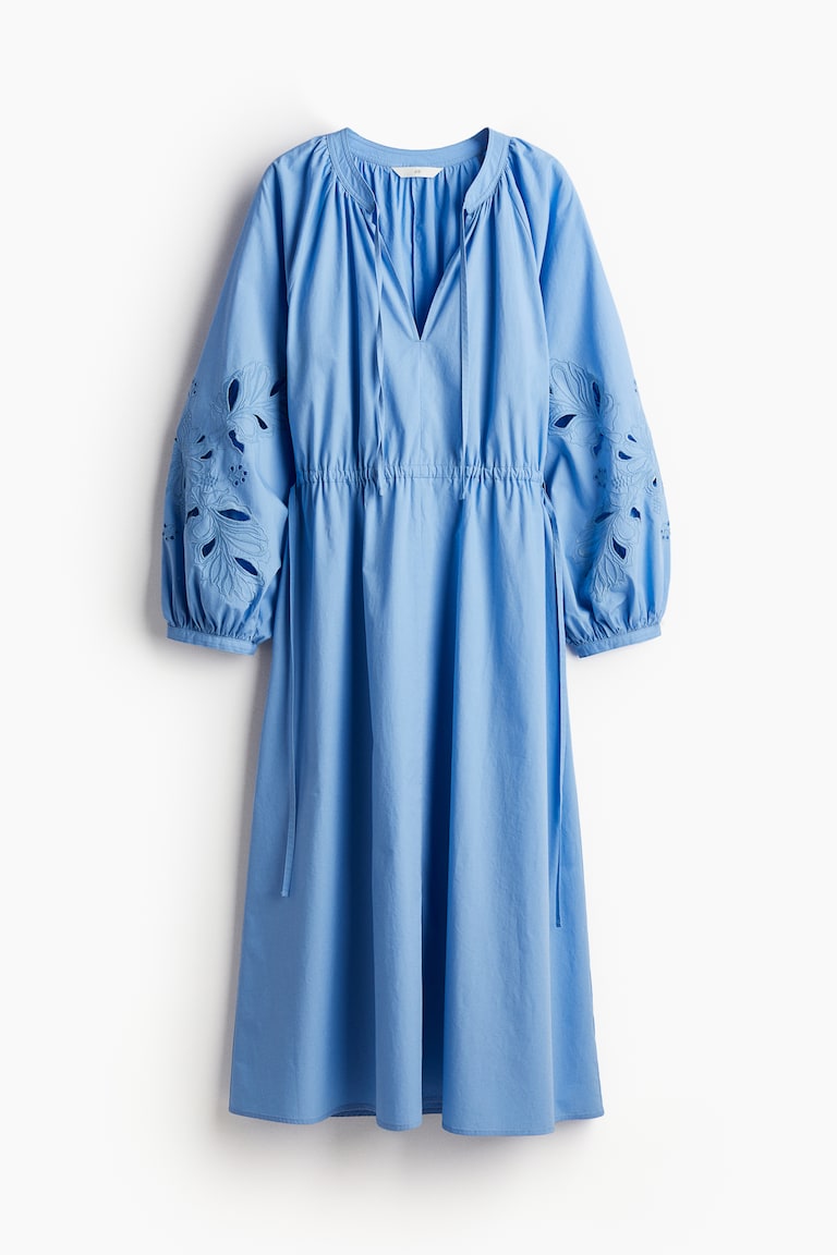 Women's Blue Embroidered cotton dress | H&M Women's Blue Embroidered cotton dress | H&M