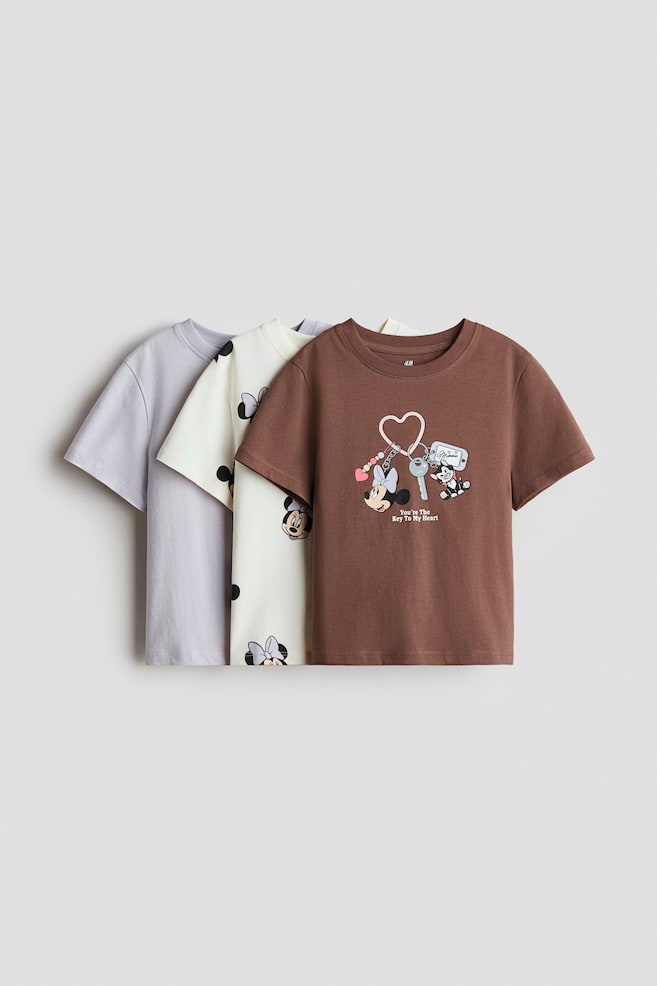 3-Pack Printed Cotton T-Shirts - Brown/Minnie Mouse/Light blue/Lilo & Stitch/Light pink/Hello Kitty - 1