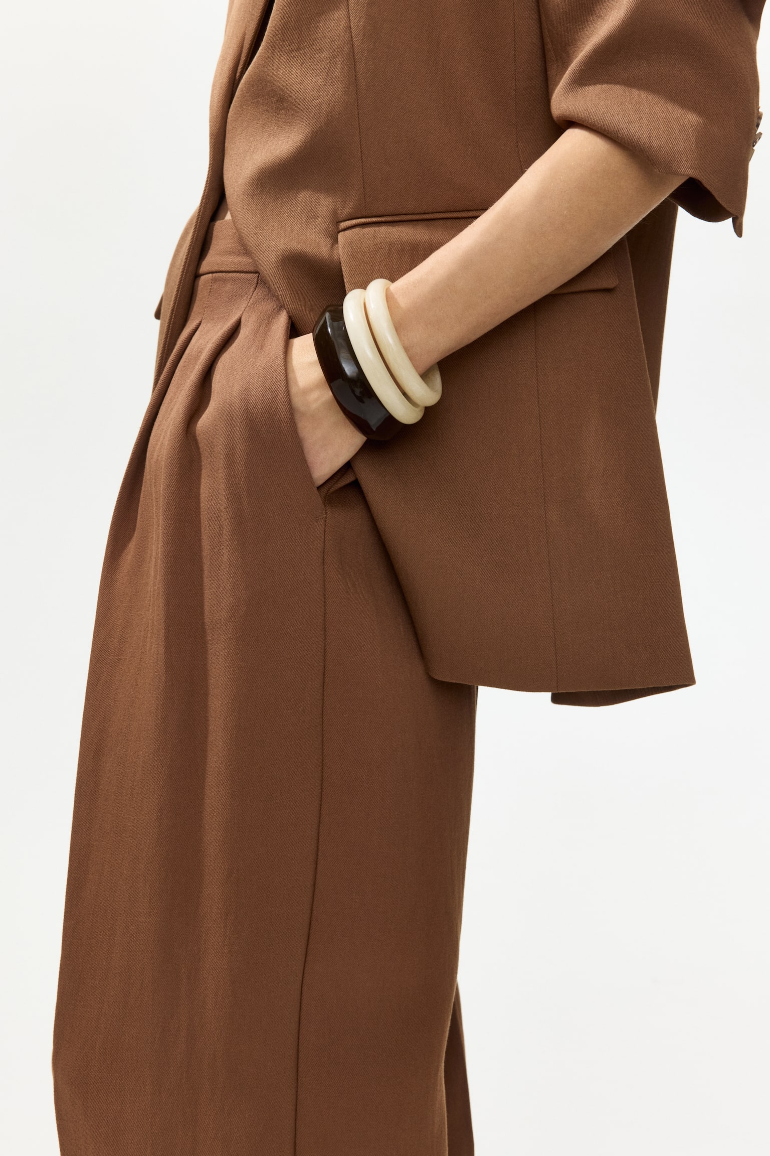 Wide tailored trousers - Brown/Beige/Bright red - 6