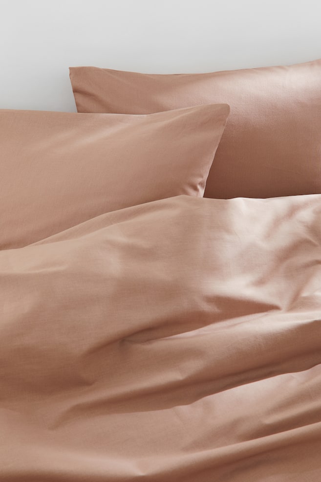 Cotton double/king duvet cover set - Dark beige/Burgundy/Dusty blue/Mole/Terracotta/Dark green/Light pink/Khaki green/Sage green/Dusty pink/Light grey/White/Light khaki green/Dusty yellow/Grey/Grey/Greige/Light beige/Grey/Brown - 1