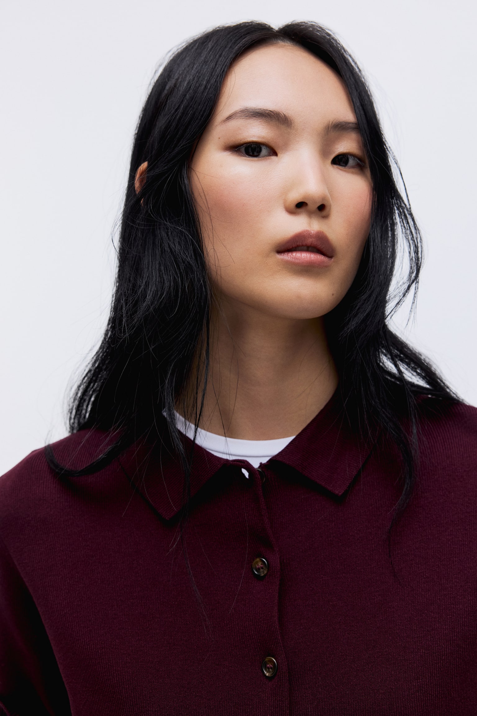 Collared cardigan - Burgundy/Bright blue/Cream - 5