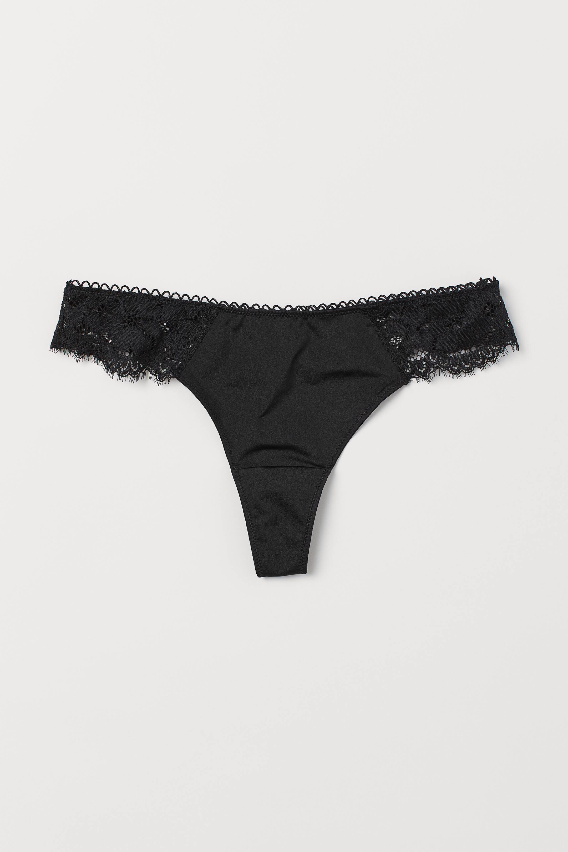 View larger image: Microfibre and lace thong - Black - Ladies | H&M 1