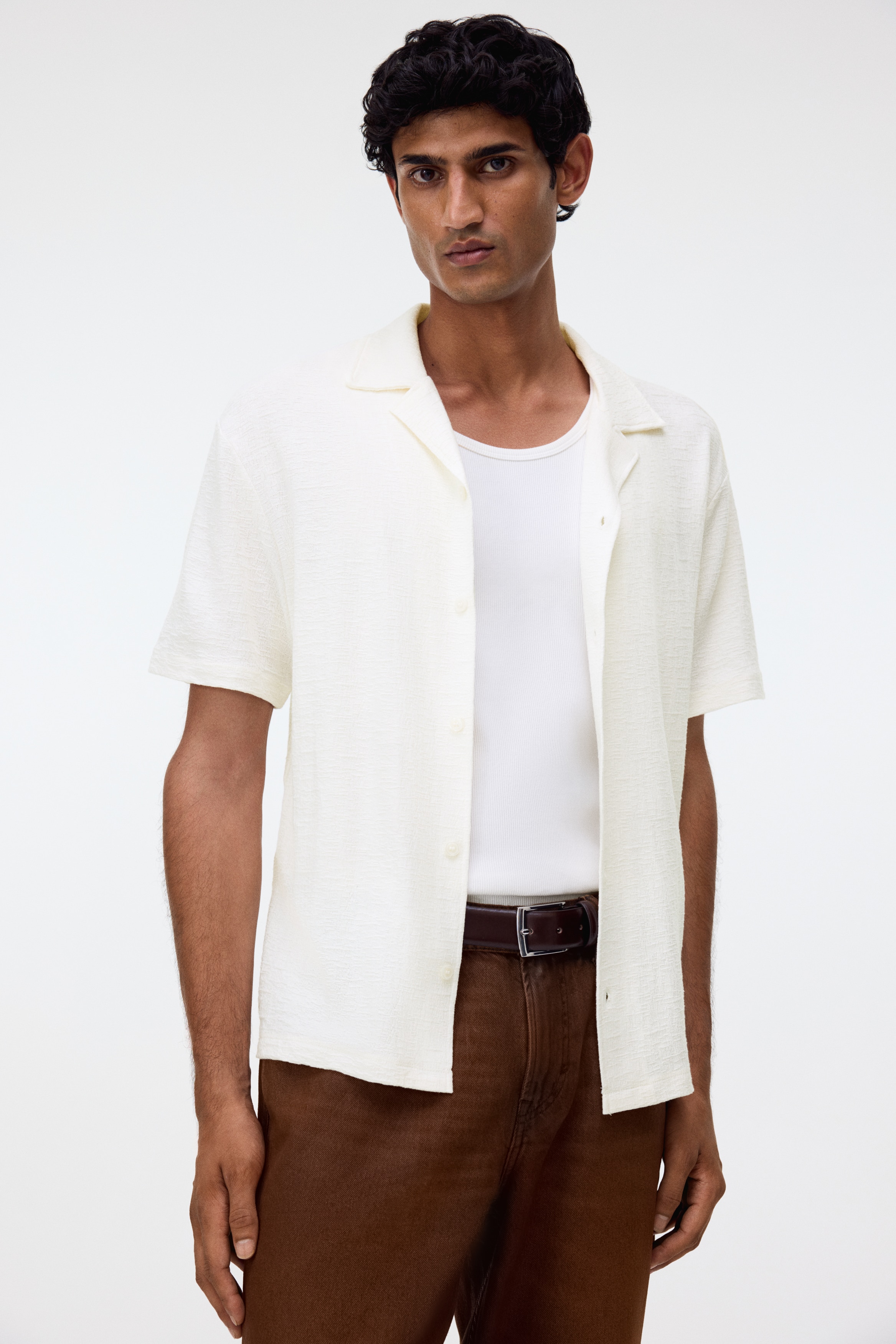 Regular-Fit Jersey Resort Shirt - White/Dark khaki green/Black