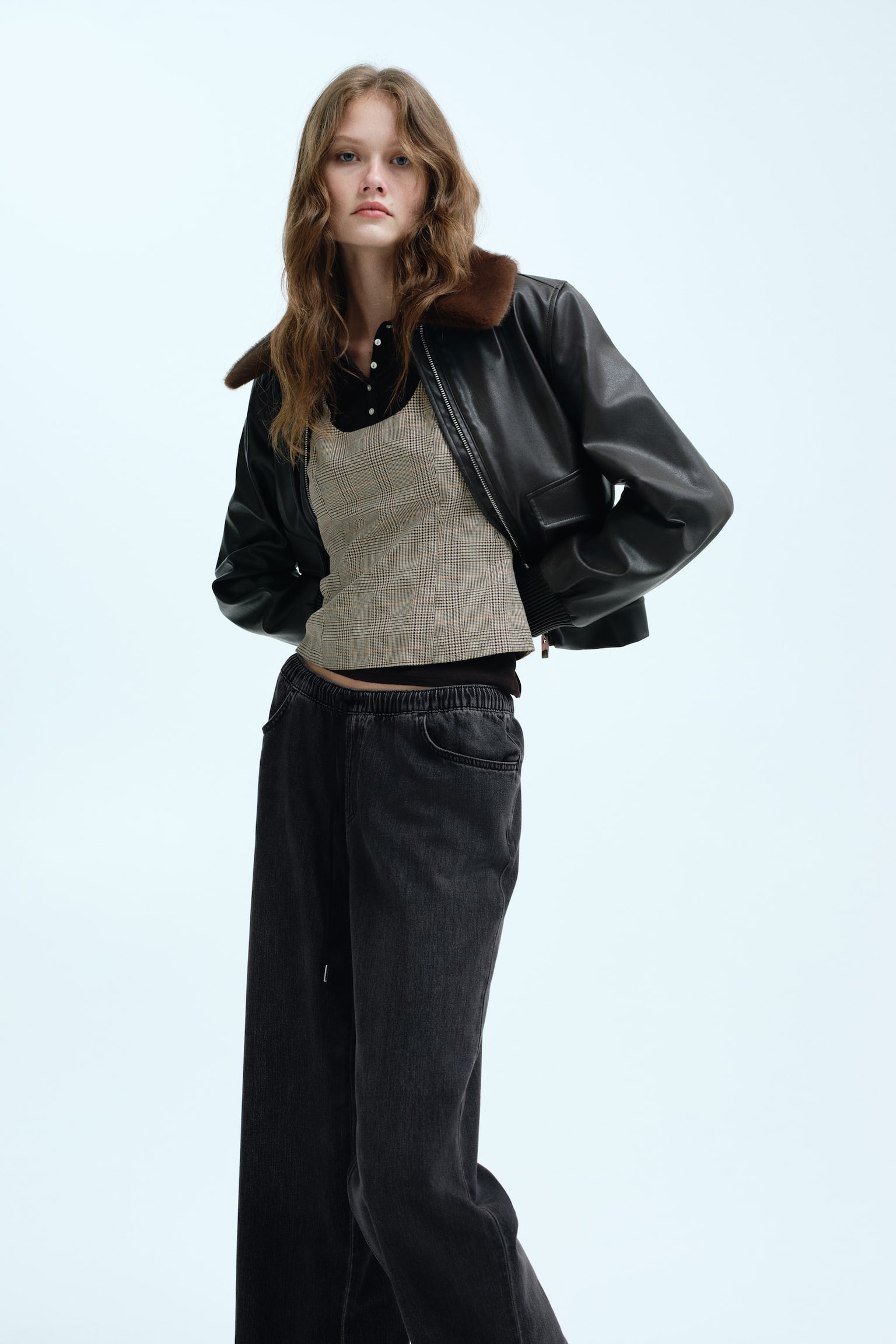 Дънков панталон с връзка - Пран черен/Бледосин деним/Светлосин деним - 1