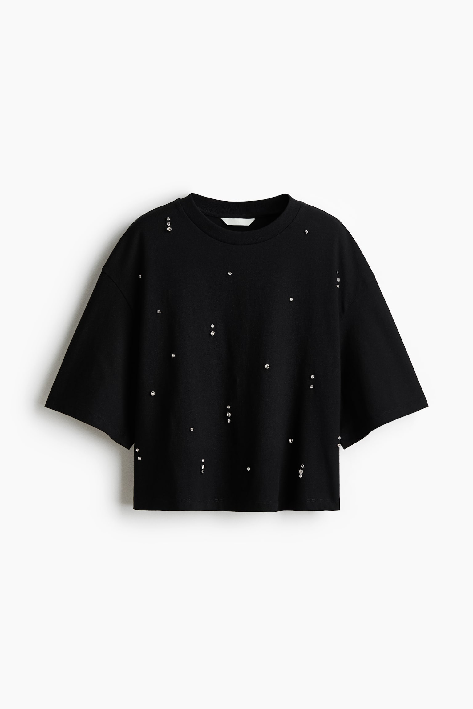 T-shirt z kamieniami strassu - Czarny/Biały