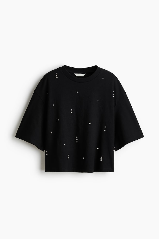 T-shirt decorata di strass - Nero/Bianco - 1