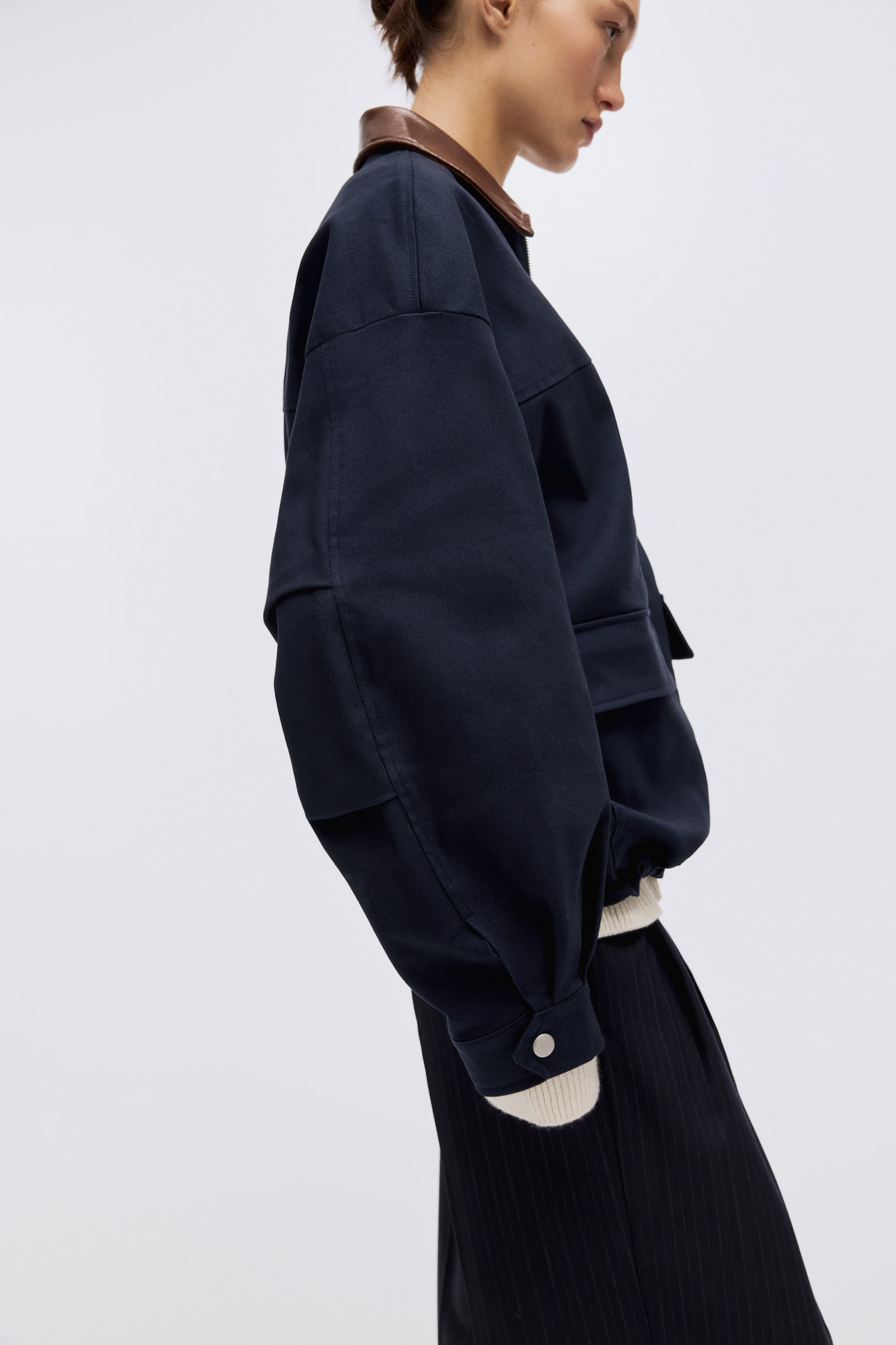 Куртка оверсайз із саржі - Темно-синій - 5