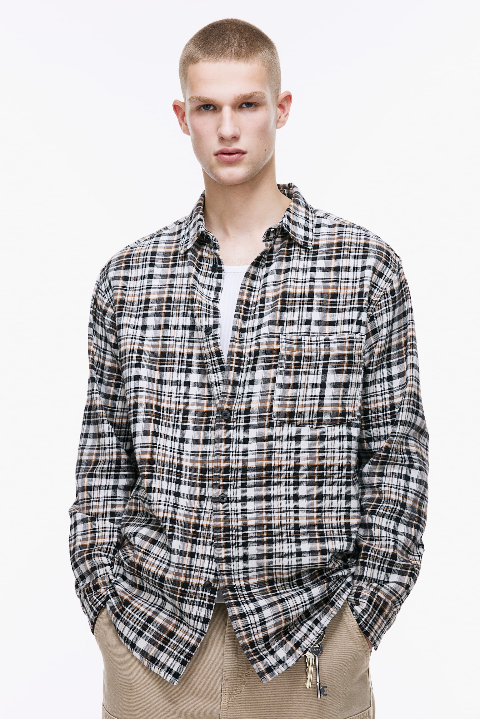 Loose Fit Flannel Shirt - Black/Brown check/Blue/Check - 1