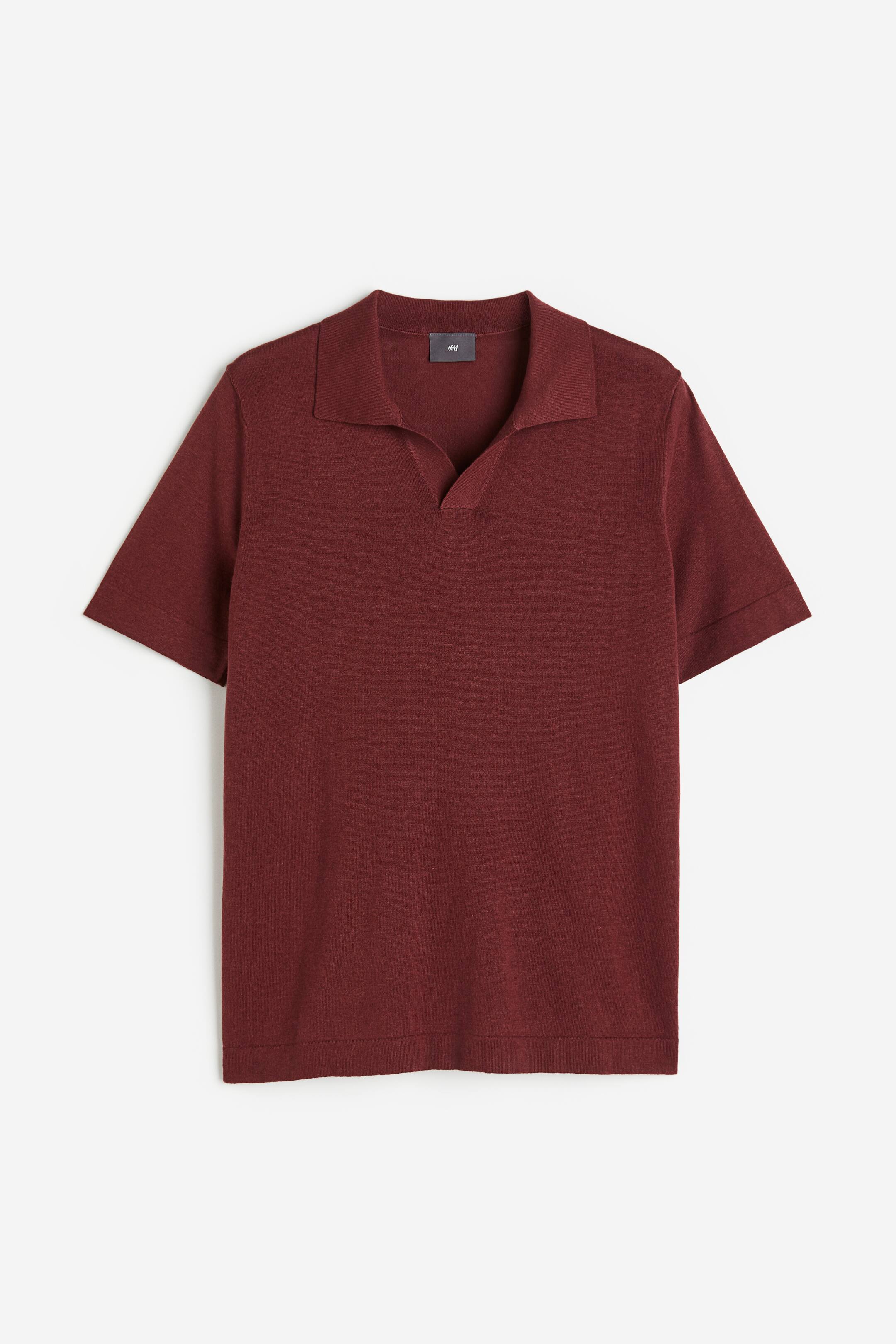 View larger image: Regular Fit Linen-blend polo shirt - Dark red - Men | H&M MY 1