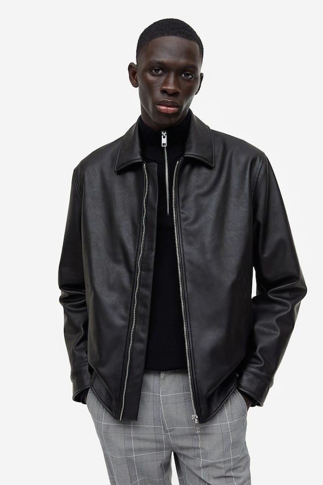 Imitation leather jacket - Black - 2