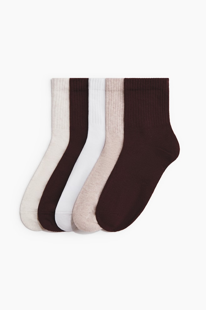 5-pack socks - Dark brown/Light beige marl/White/Light grey marl/Striped/Black/White/NY/Light grey marl/Black - 1