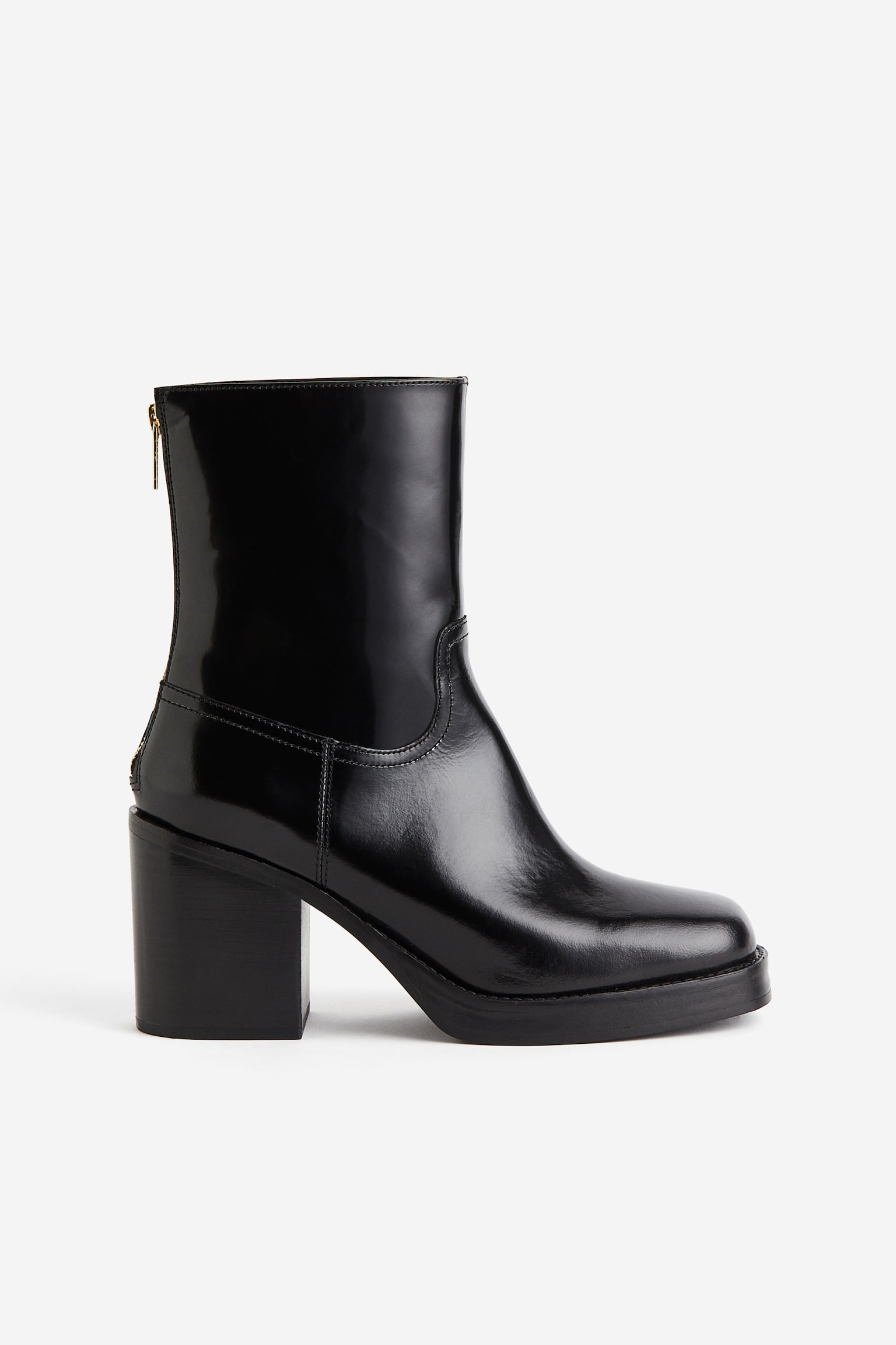 Block-heeled leather boots - Black - 1