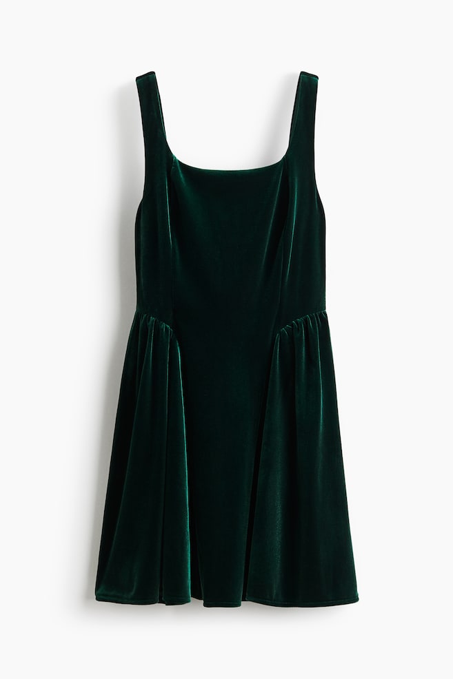 Sleeveless velour dress - Dark green/Black - 1