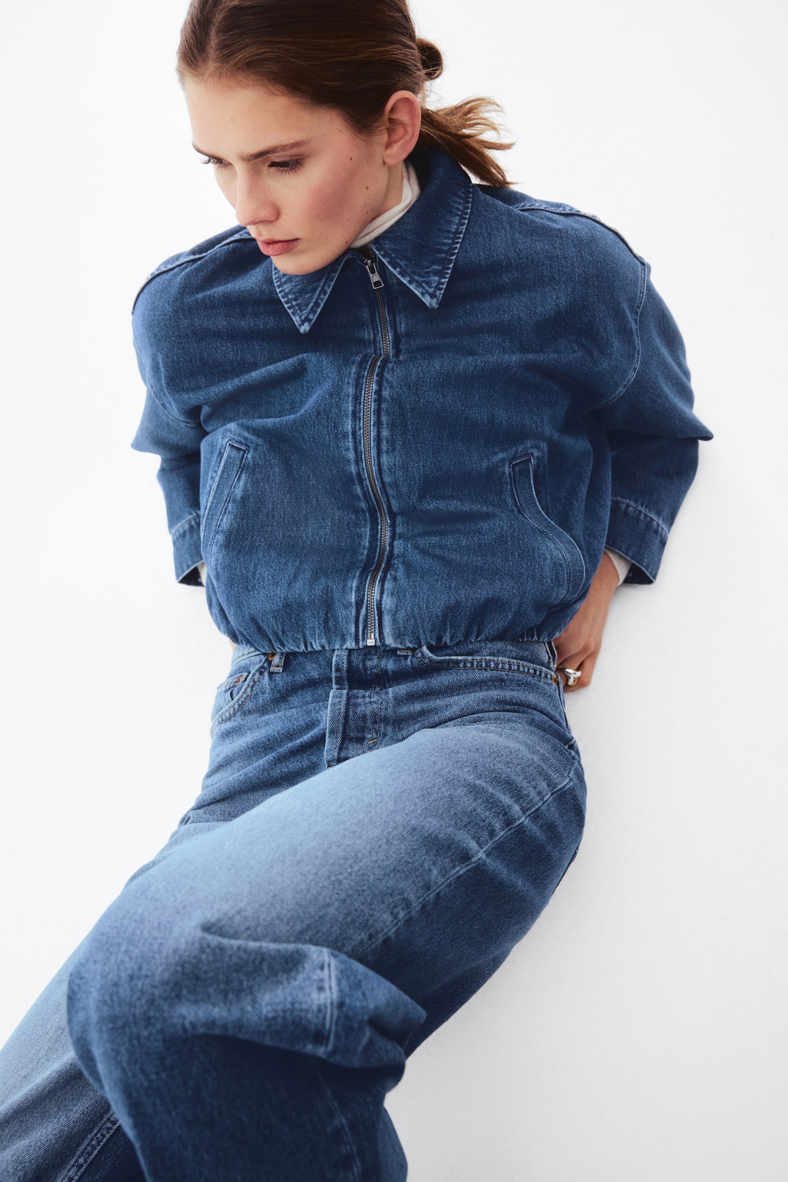 ז'קט ג'ינס אוברסייז - כחול ג'ינס/אפור ג‘ינס כהה - 7