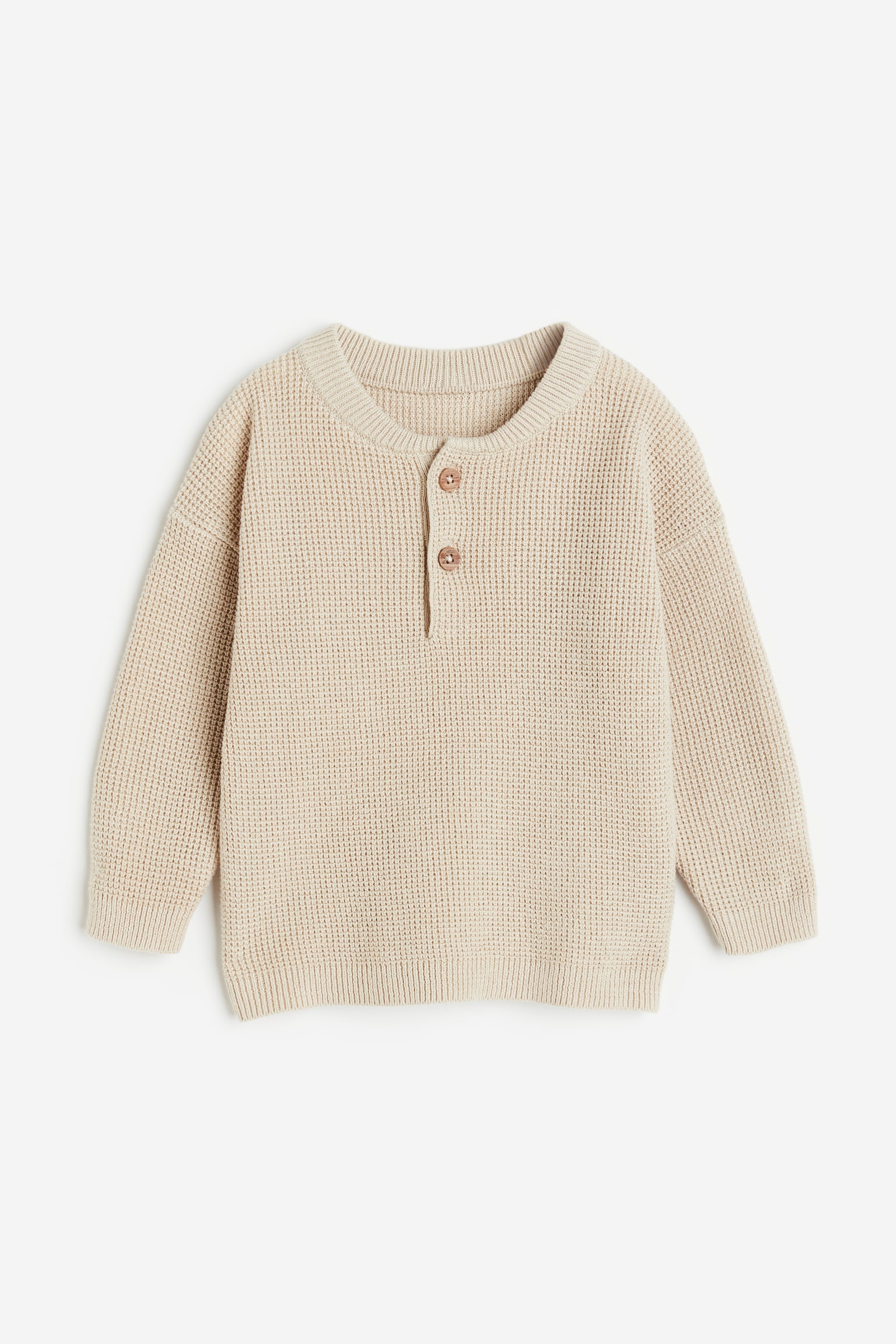 Waffle Knit Henley Top - Light beige/Blue - 1