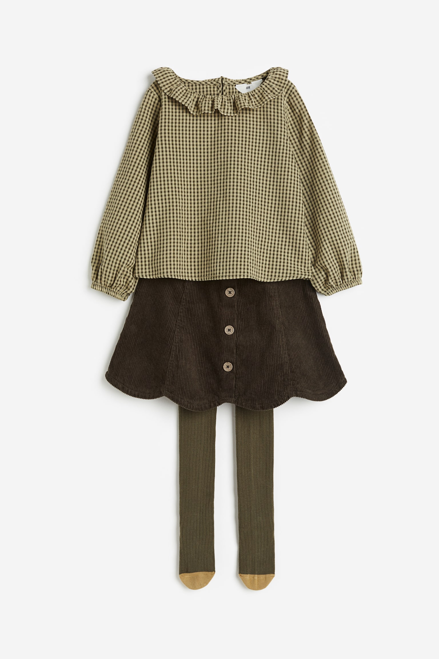 3-piece Cotton Set - Dark brown/Check - 1