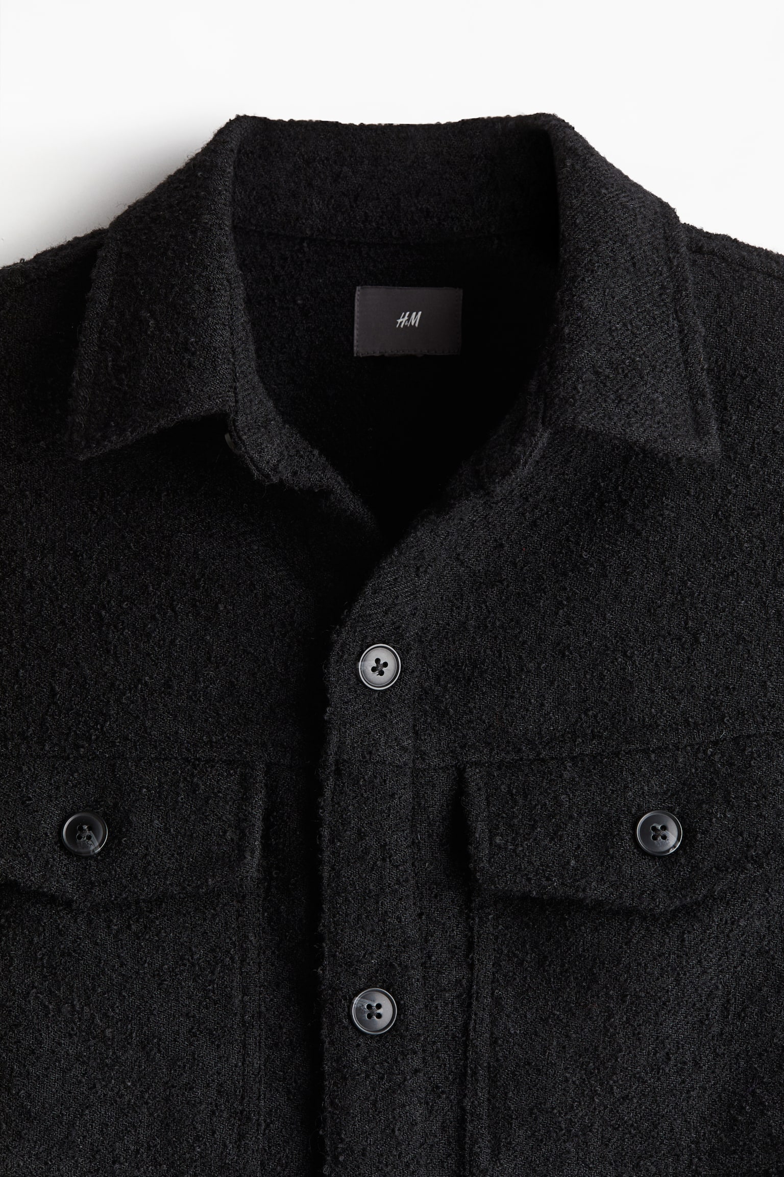 Regular Fit Wool-blend overshirt - Black/Dark beige marl - 7