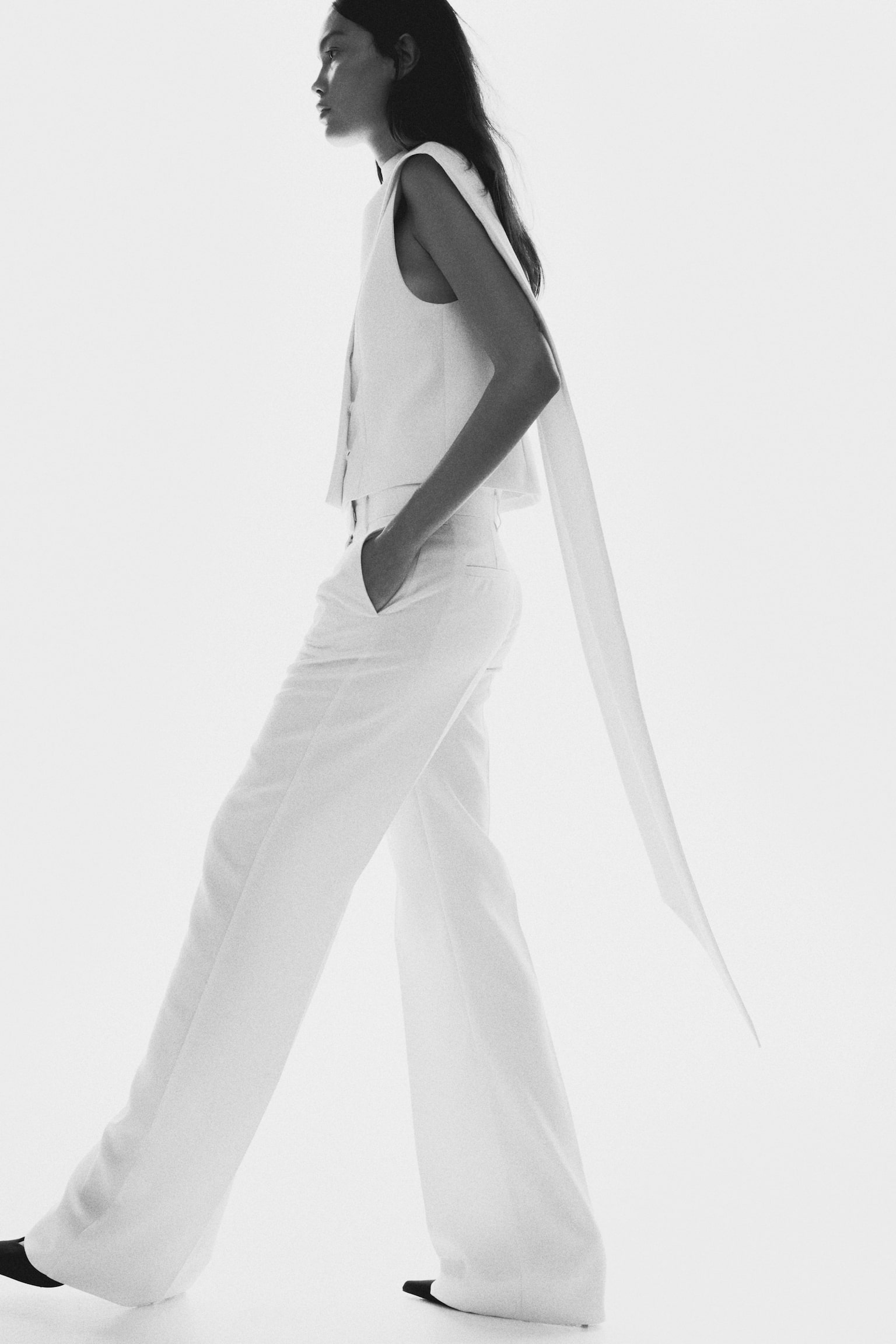 Elegantní kalhoty bootcut - Bílá - 5