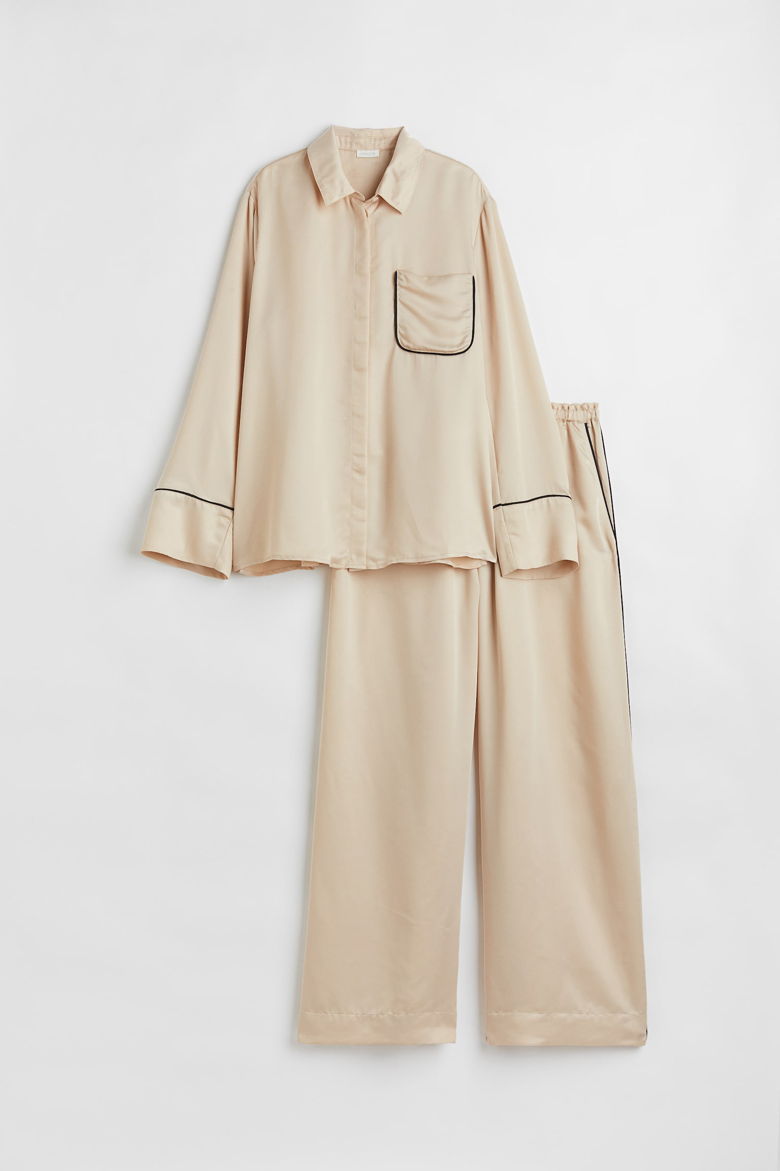 Pyjamas i satin - Ljusbeige/Svart/Brun - 1