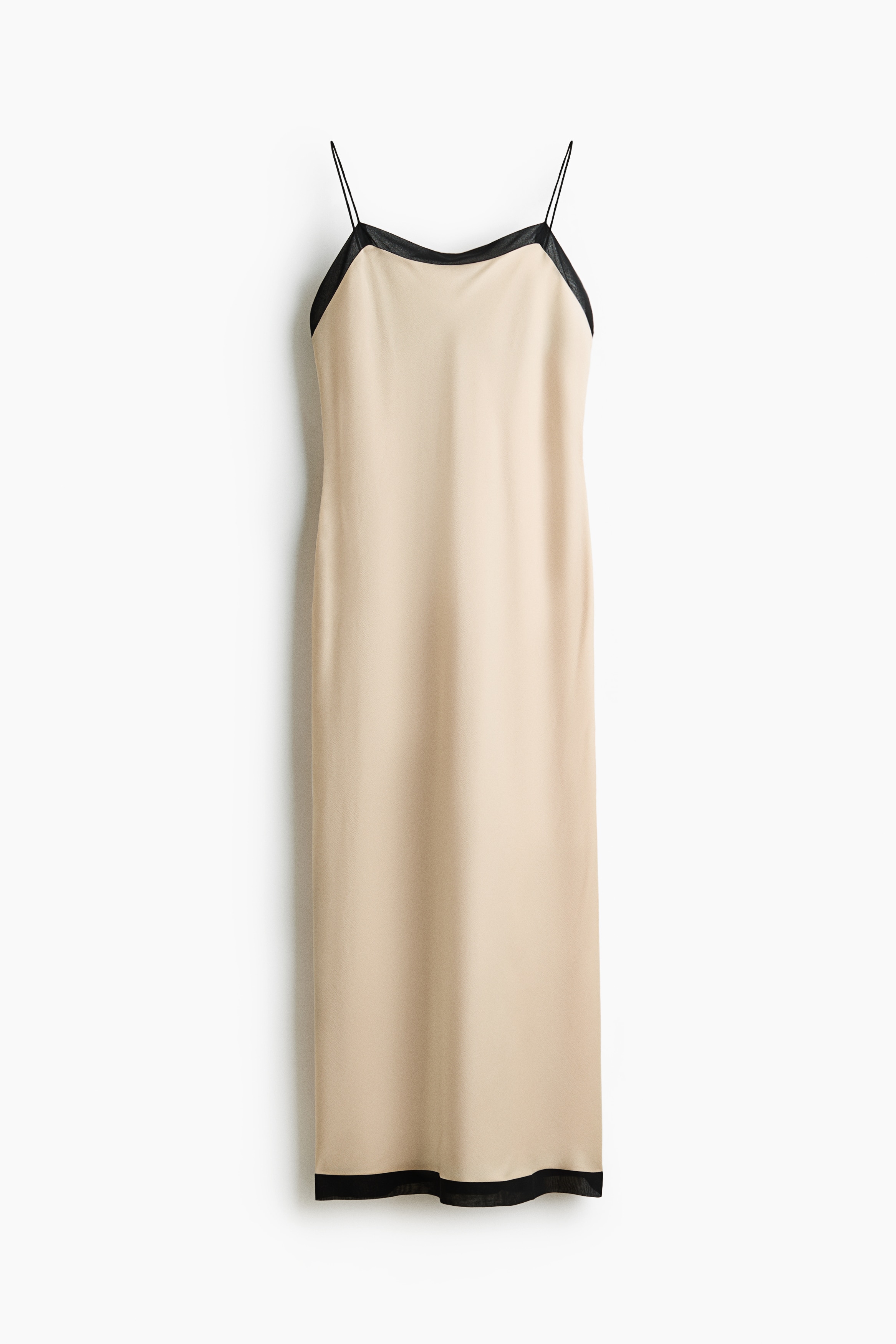 Vestido de crepé con tirantes espagueti - Beige claro/Negro
