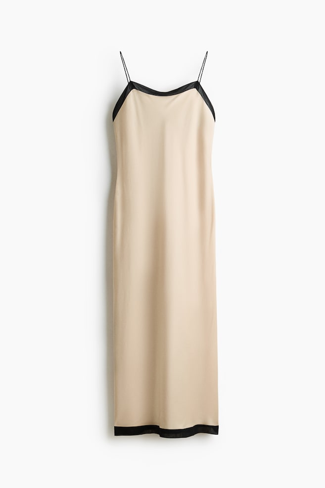 Crêpe Slip Dress - Light beige/black - 1