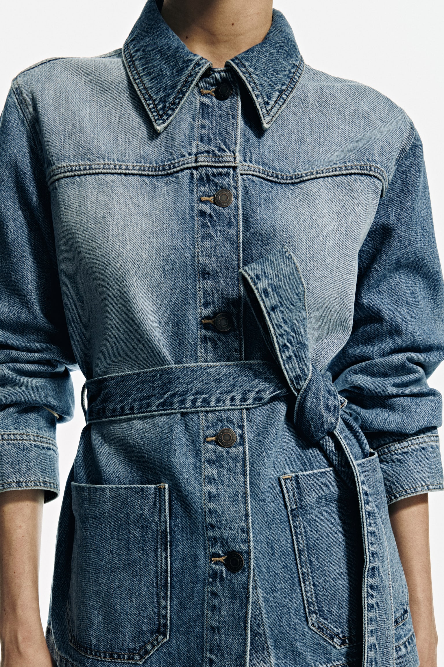 Tie-belt denim jacket - Denim blue/Light denim blue - 3