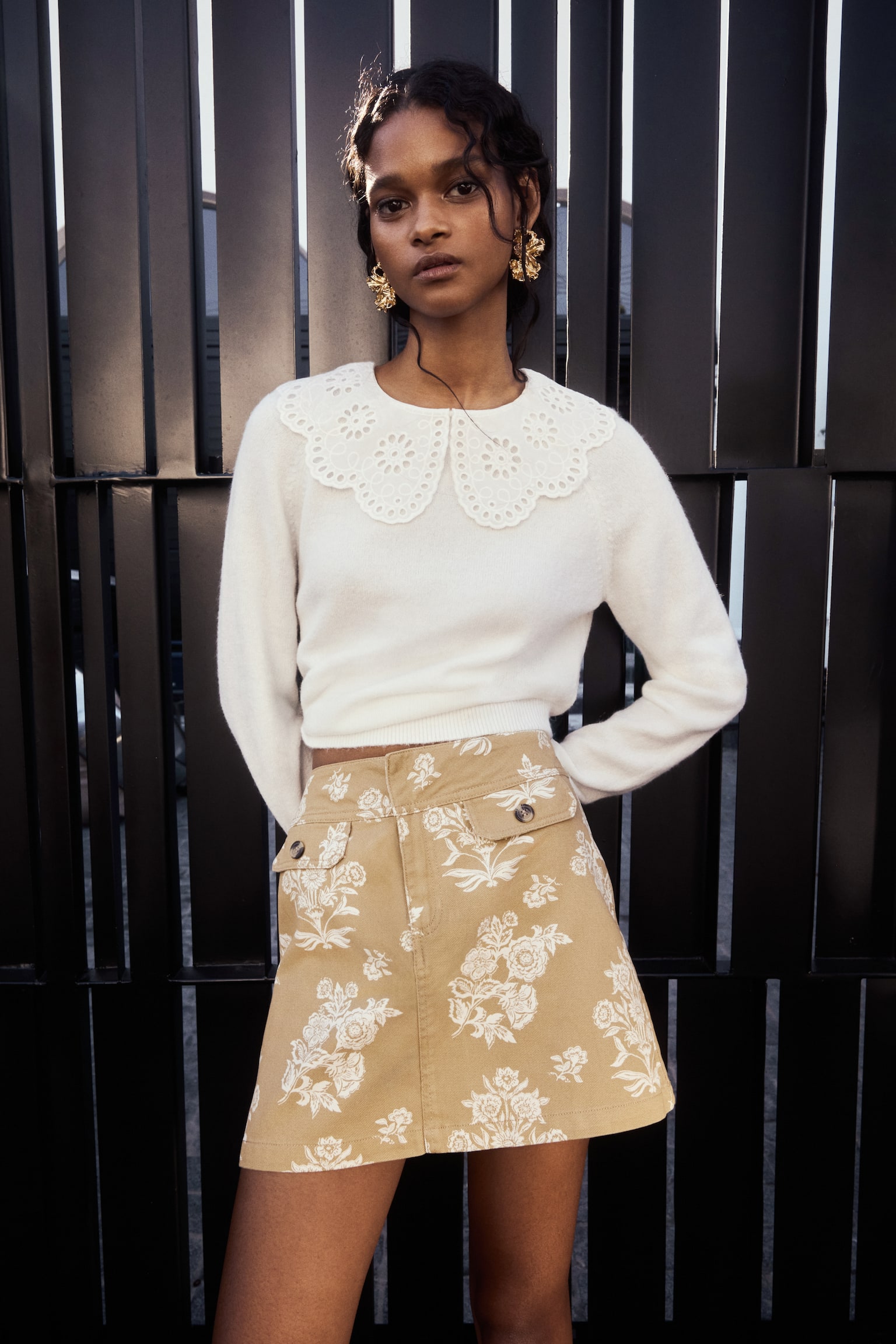 Utility mini skirt - Beżowy/Kwiaty - 6