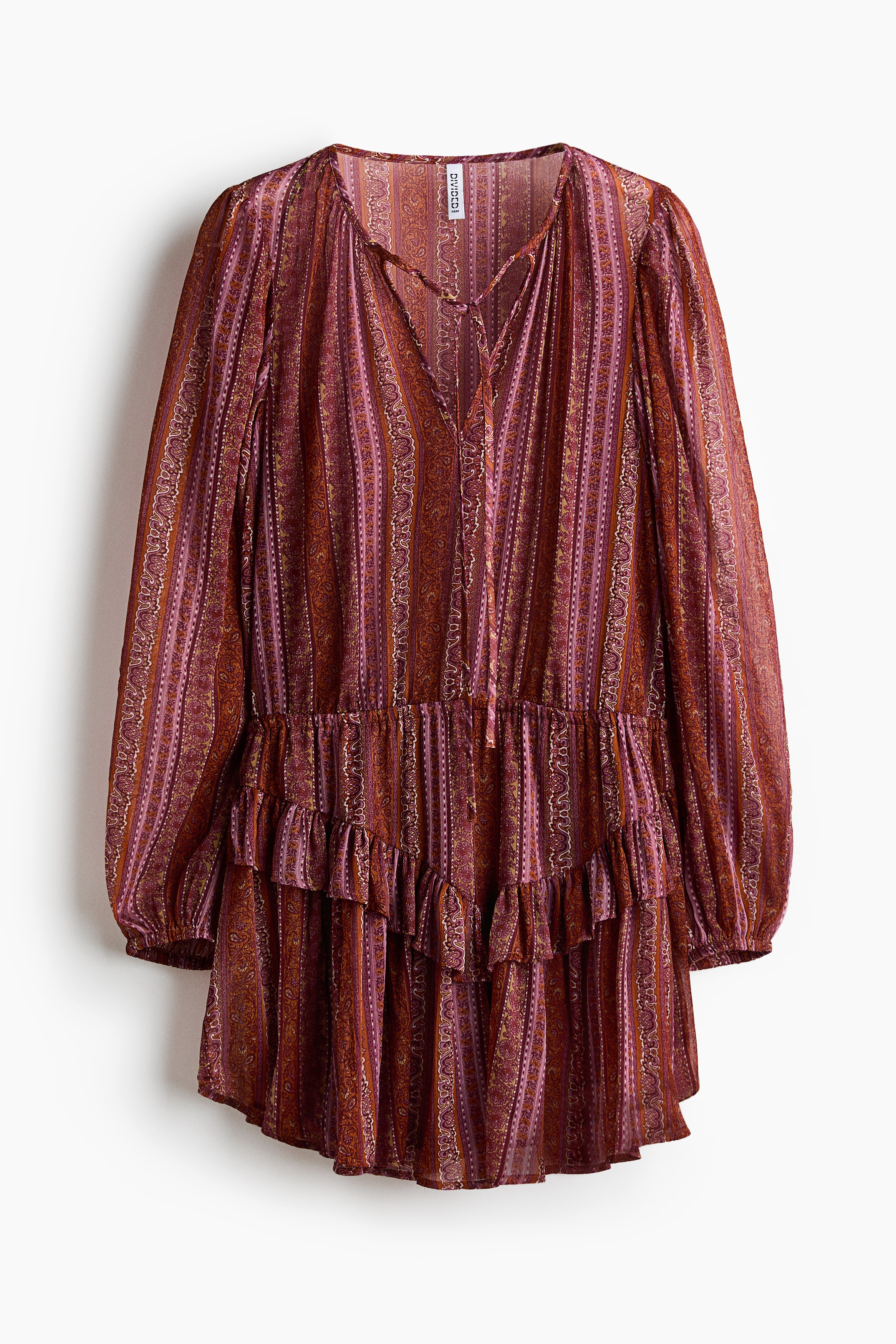 Flounce-Trimmed Dress - Orange/paisley/Cream/floral