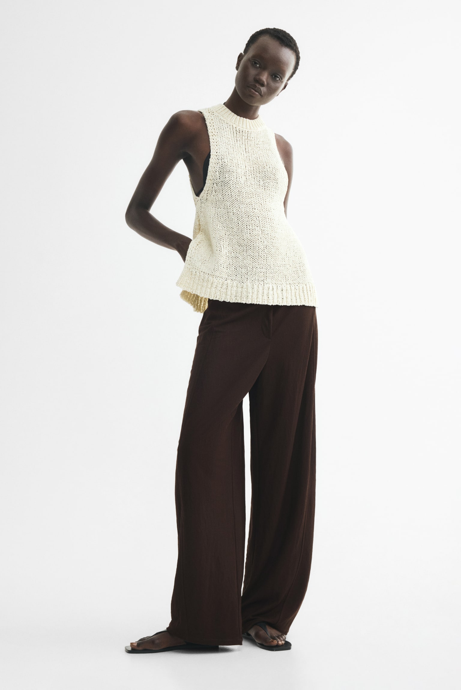 Viscose-blend barrel trousers - Dark brown/Dark beige/Black - 1