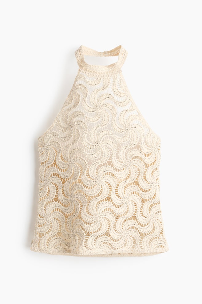 Top dos nu façon crochet avec perles fantaisie - Crème - 1