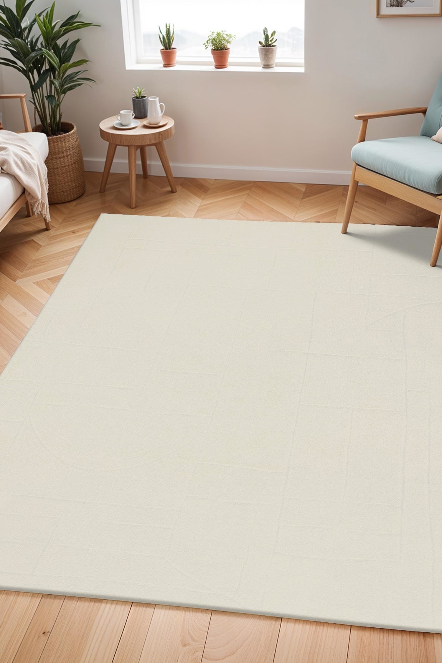 Scandi Modern High Pile Area Rug - White