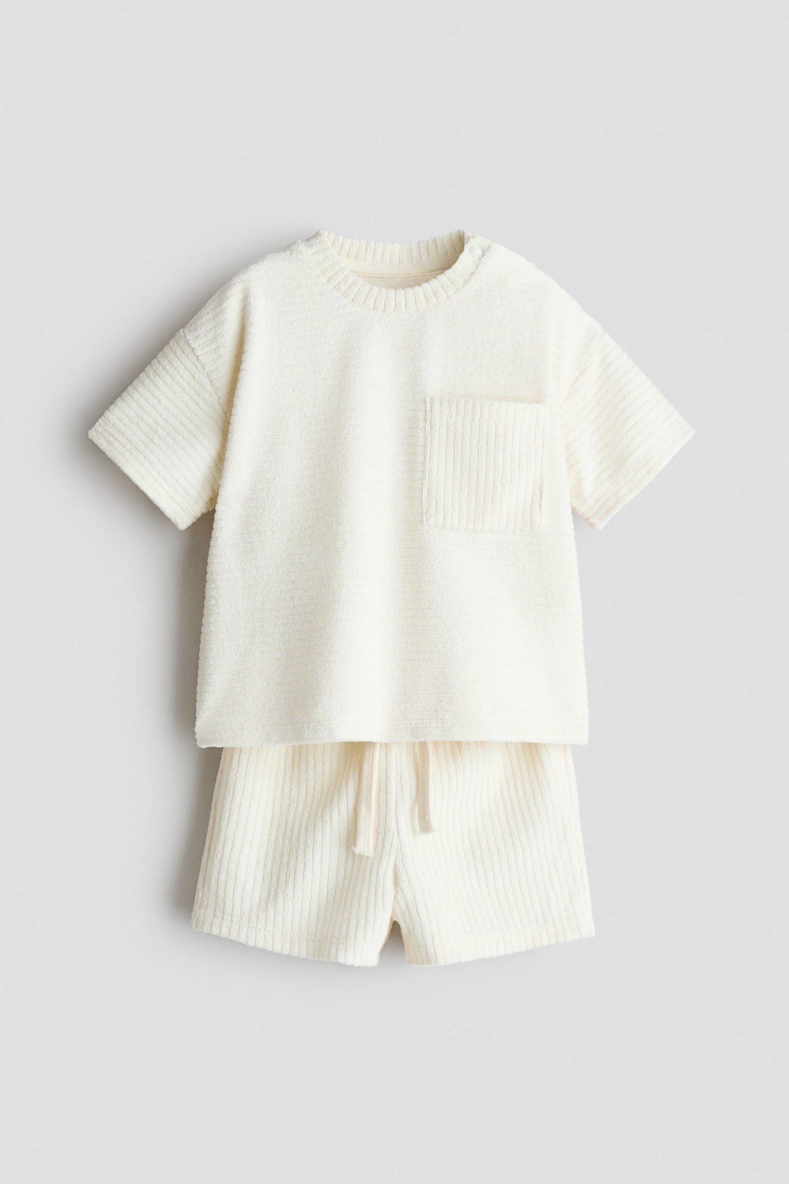 Conjunto de 2 piezas en rizo acanalado - Crema/Gris oscuro