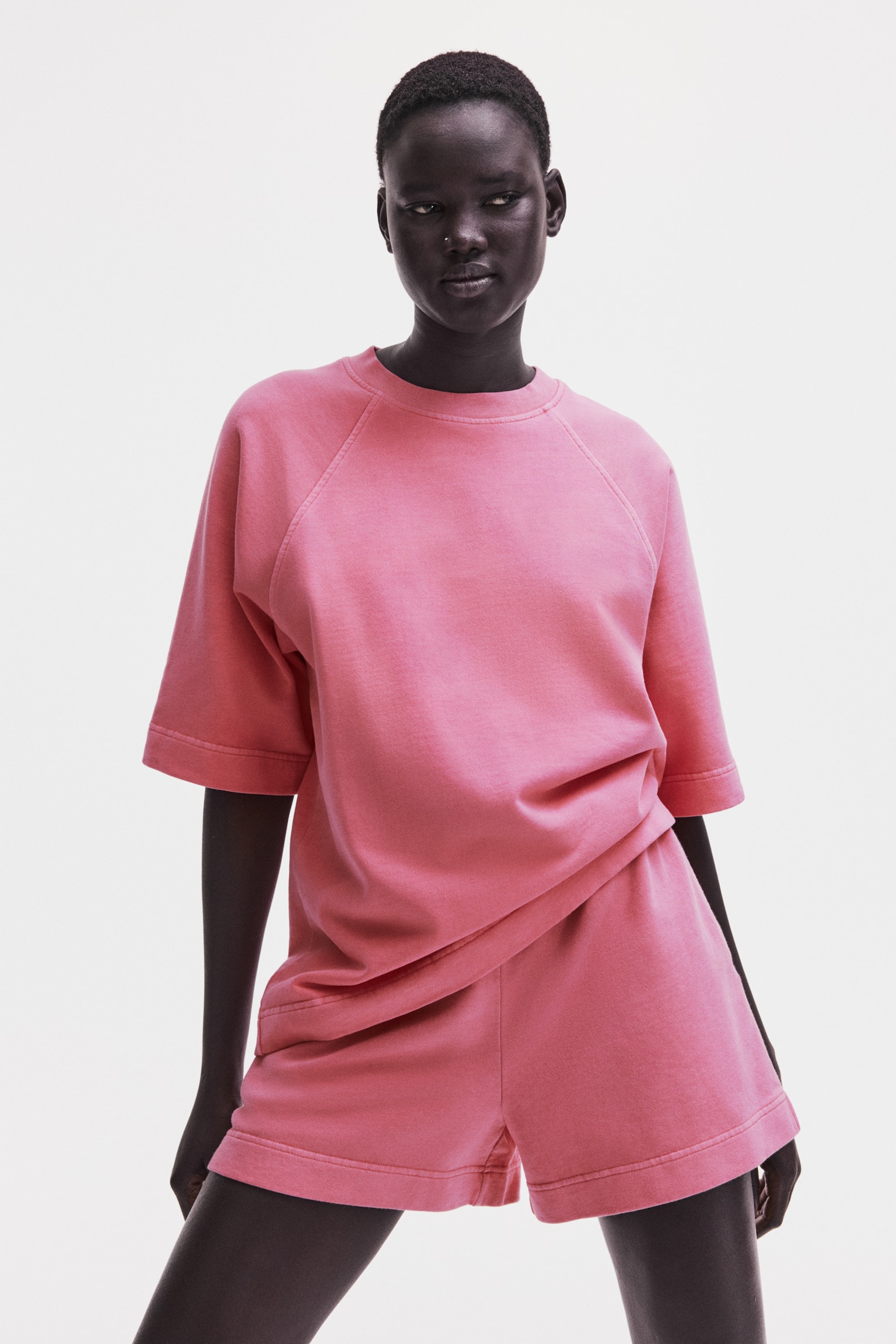 Short-Sleeved Sweatshirt - Pink/Light beige/Cream/Light taupe - 4