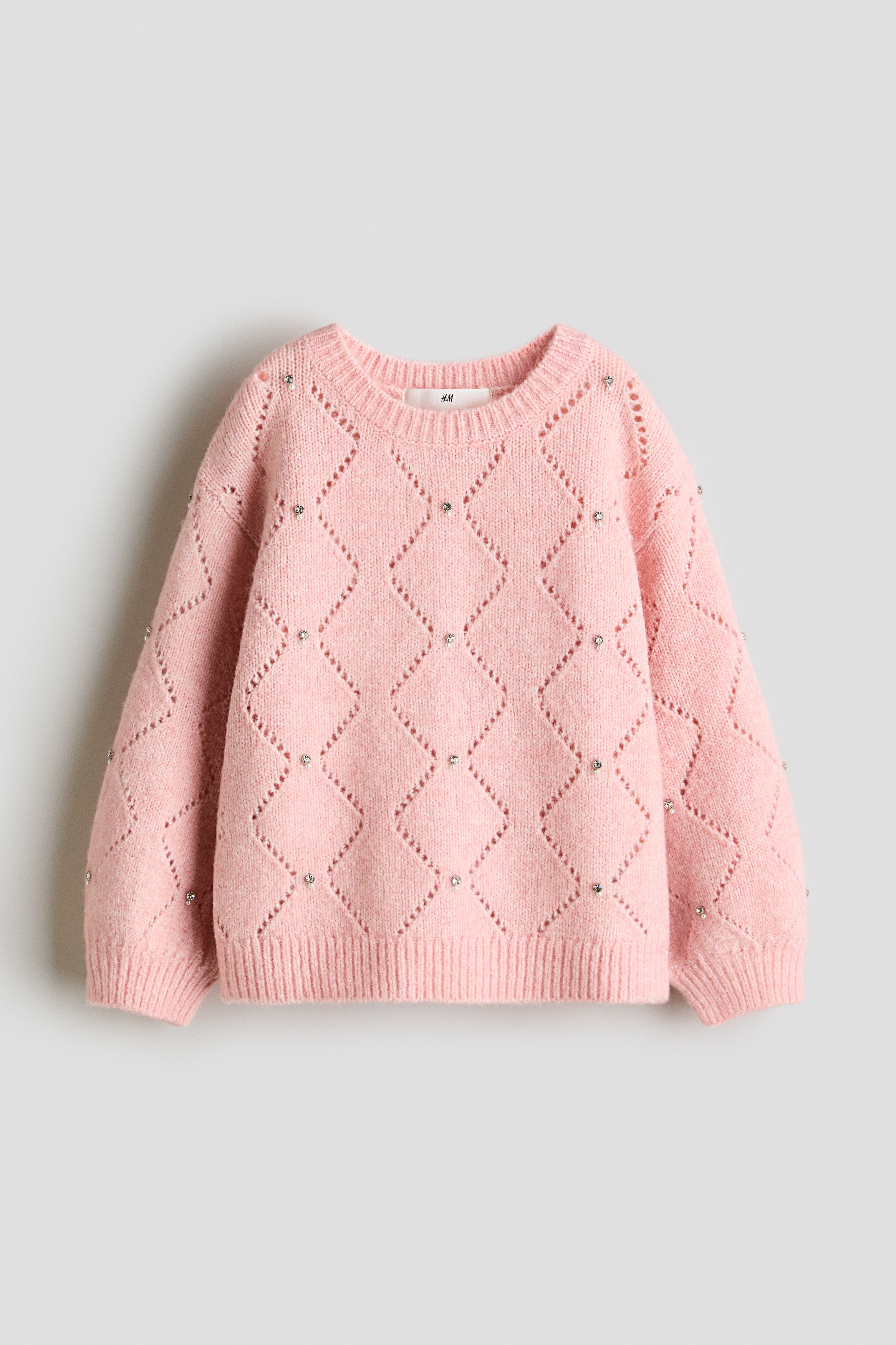 Pull ornementé - Rose clair/Gris foncé chiné