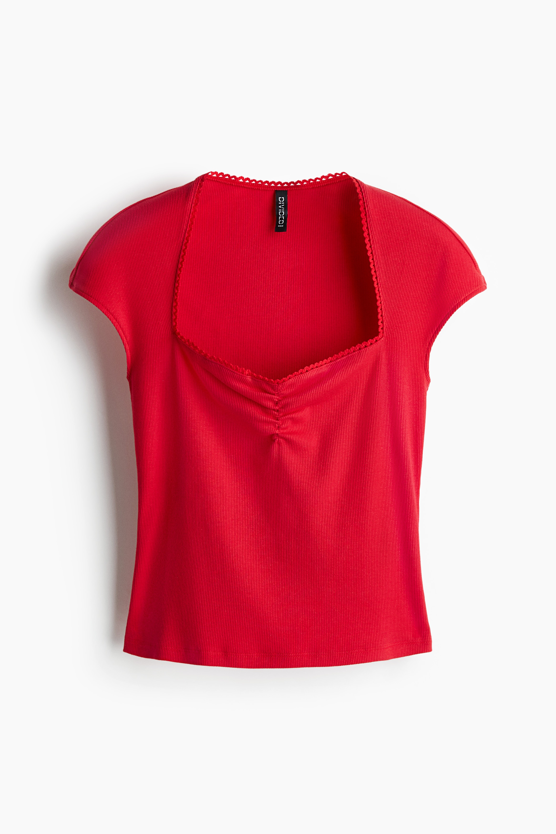 Women's Red Ribbed Sweetheart-Neck Top | H&M US